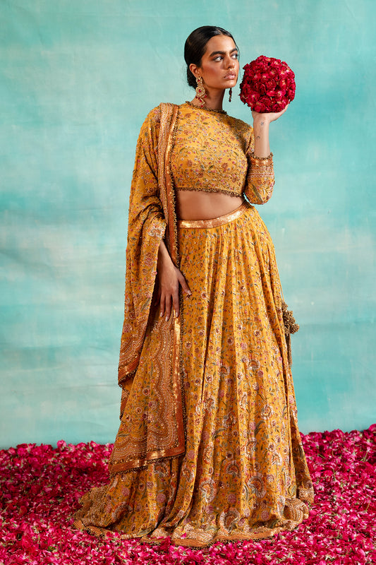 Lehenga Set in  Floral Thread Embroidery