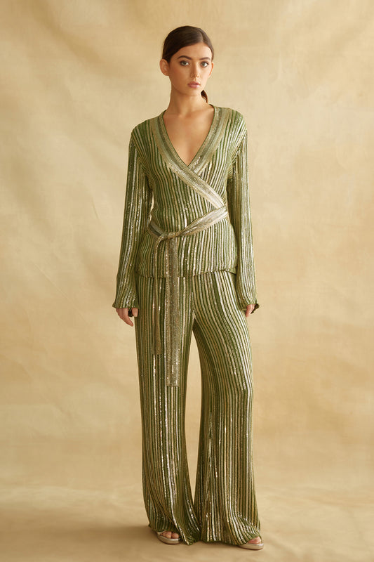 Jacket Set in Tiny Sequin Stripe Embroidery