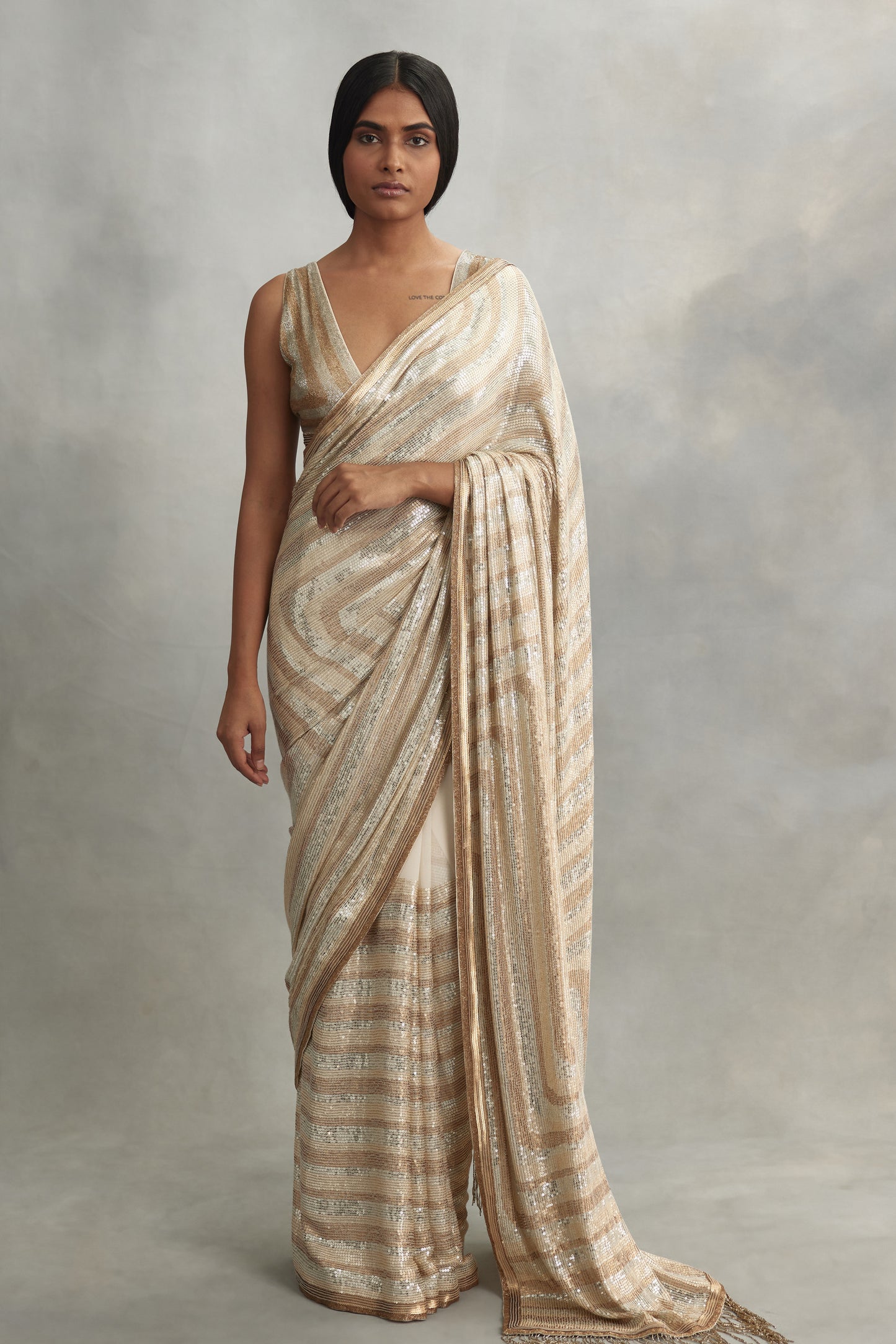 Sari Set in Illusion Design in Tiny Sequin Embroidery