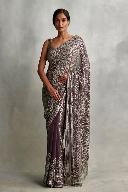 Sari Set in Silver small Sequin Embroidery