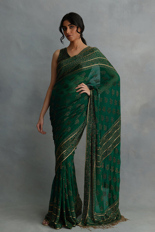 Sari Set with Spiral Beadwork and  Sequin Embroidery