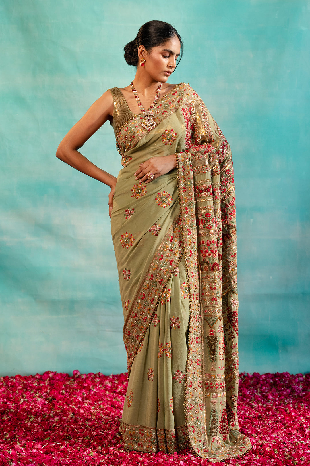 Sari Set with Tribal Thread embroidery
