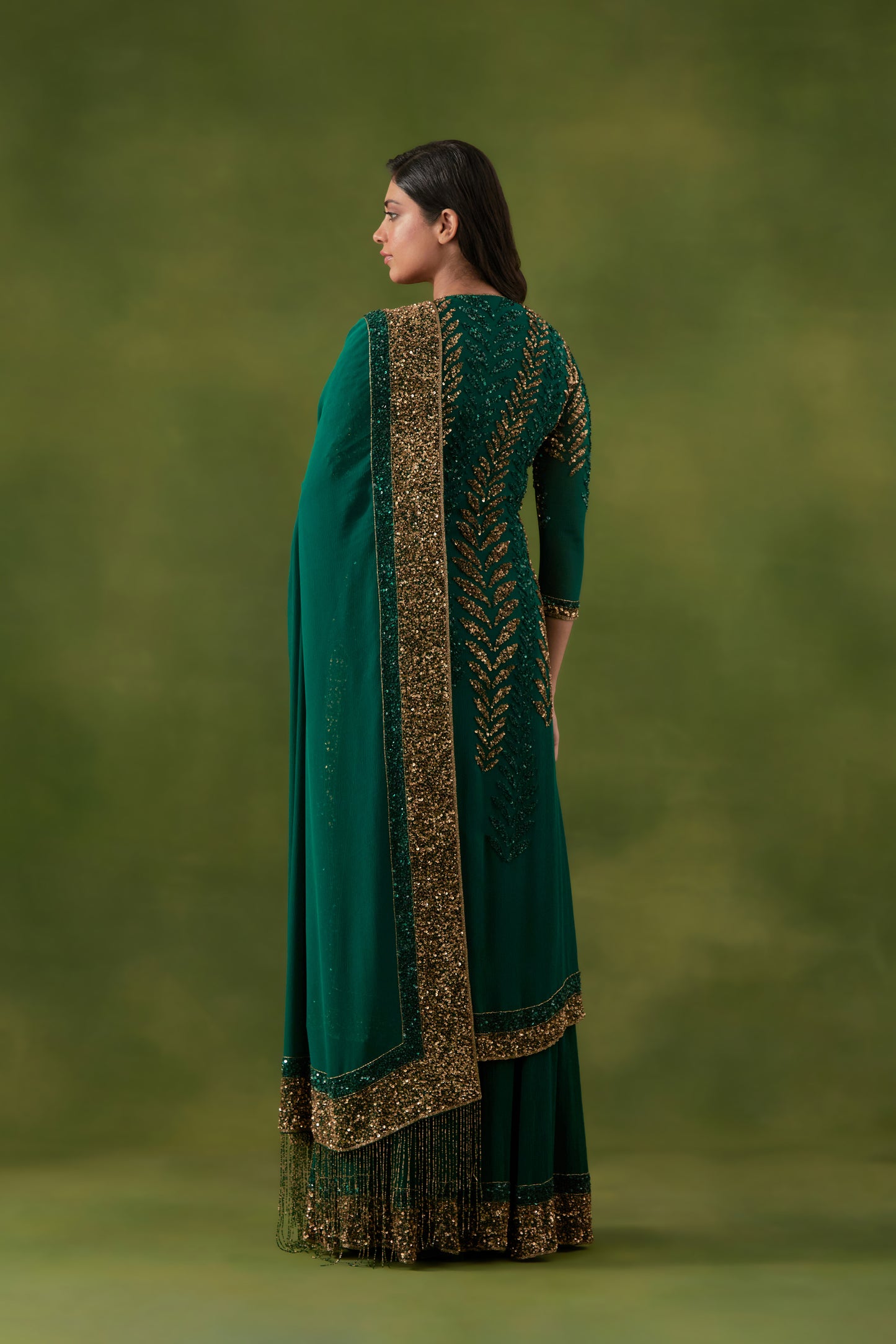 Kurta Set in Leaf Sequin Embroidery