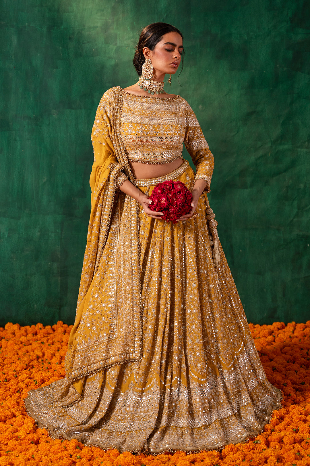 Lehenga Set in Thread & Mirror Embroidery