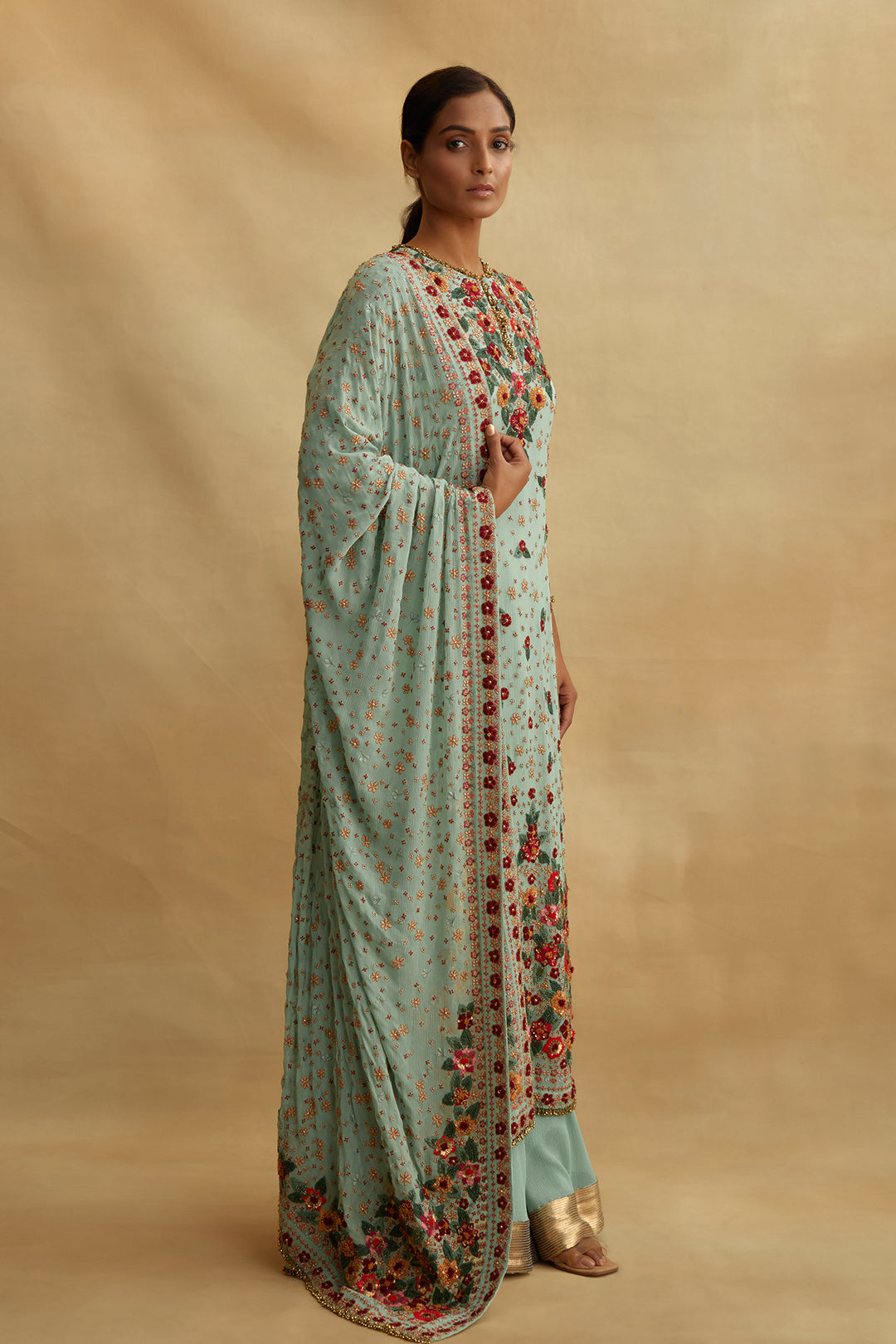 Kurta Set in Floral Multi Thread Embroidery