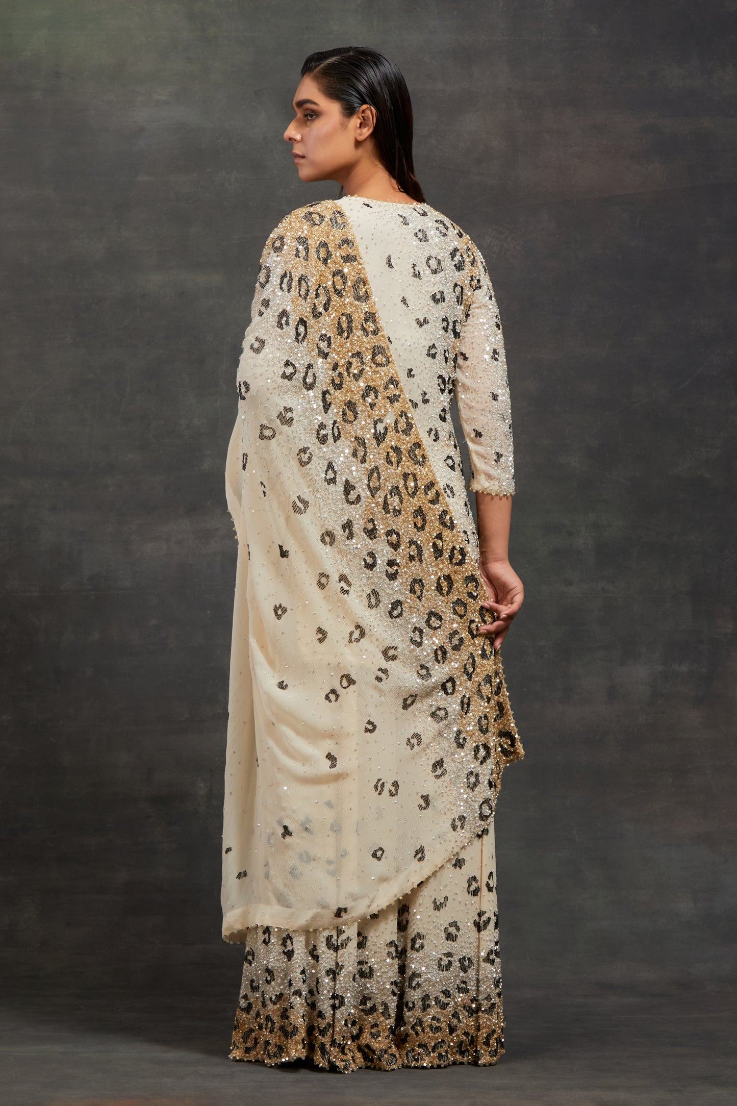 Sharara Set in Sprinkle Sequin Embroidery in a Leopard Design Pattern