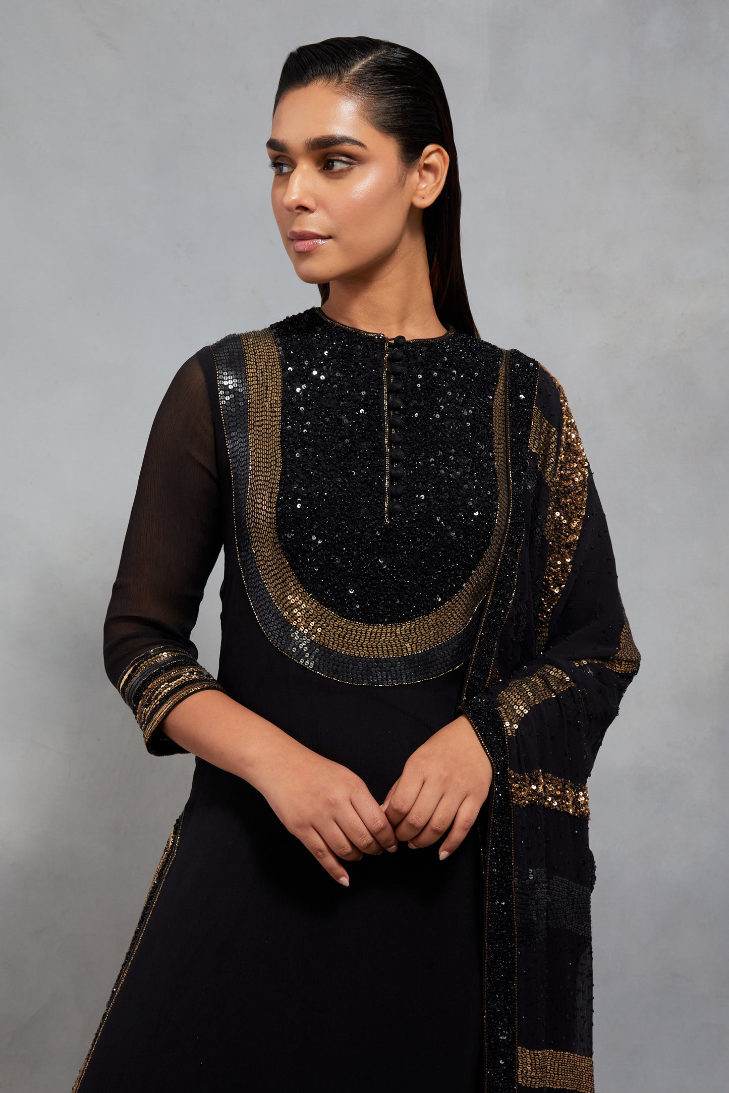 Kurta Set in Black and Gold Sequin Embroidery