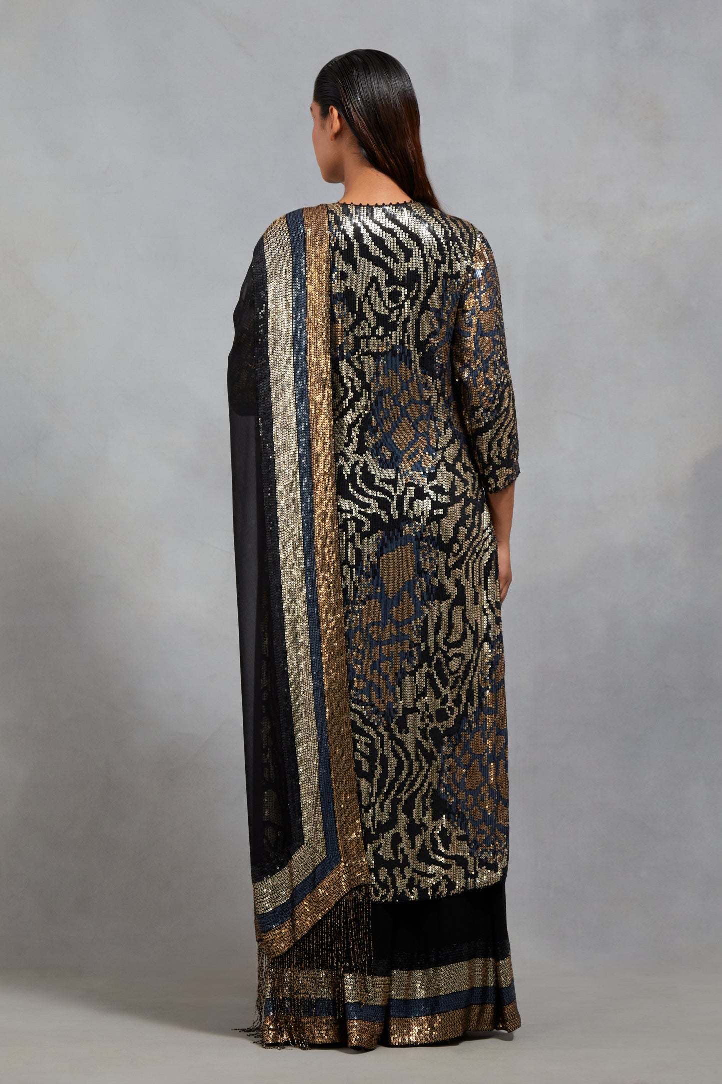 Kurta Set In Sequin Embroidery made in a mix of Tiger-Leopard design
