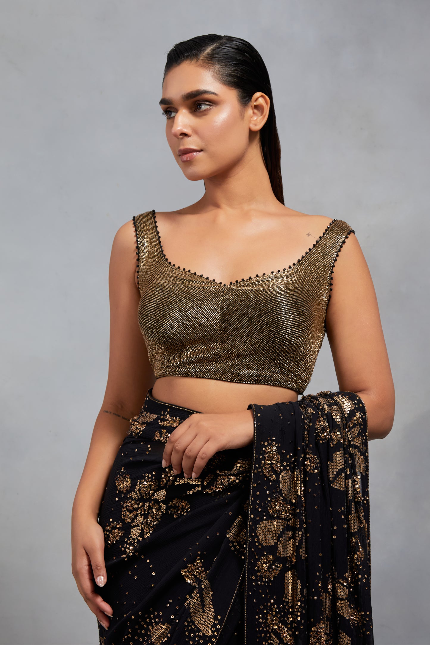 Sari Set in Sequin Floral Sprinkle Design