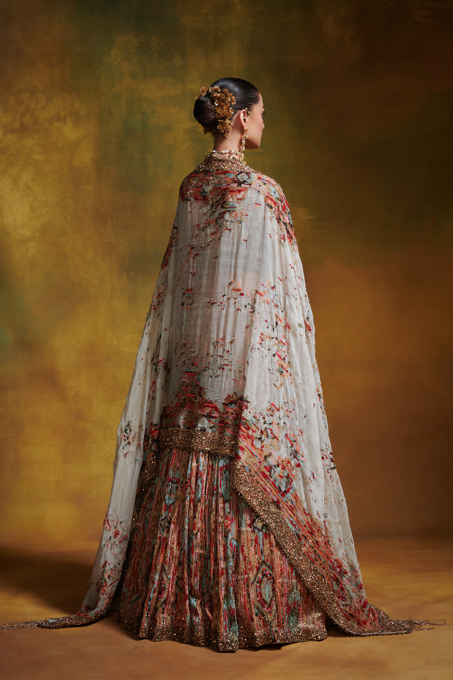 Lehenga Set in Distressed Ikkat Embroidery