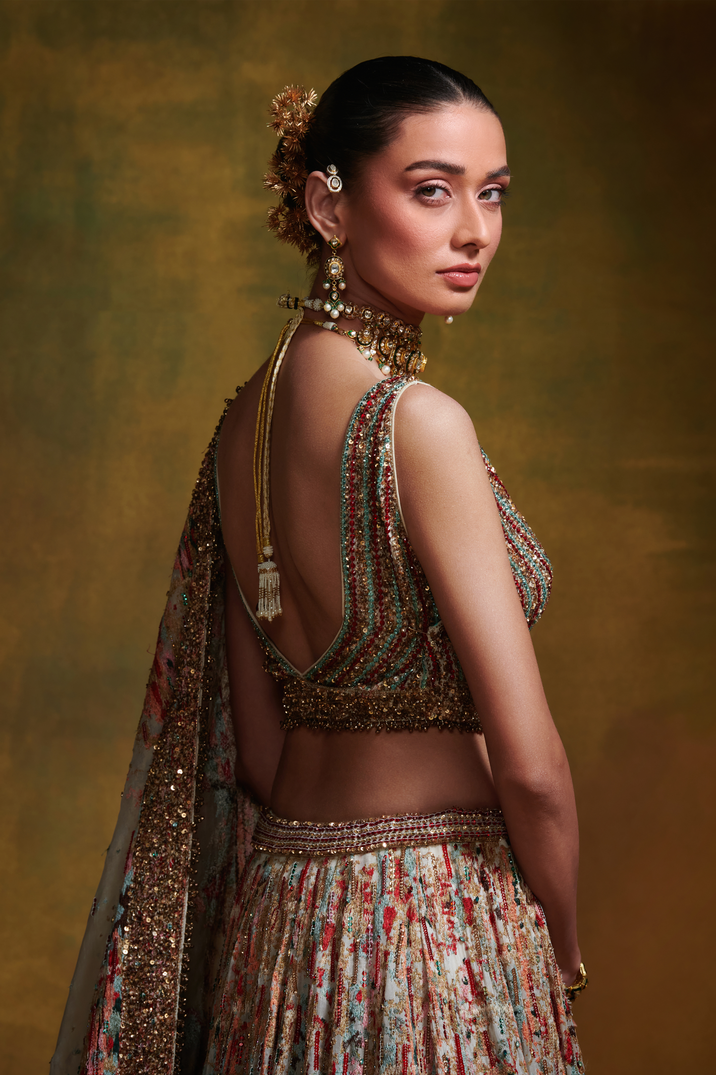 Lehenga Set in Distressed Ikkat Embroidery