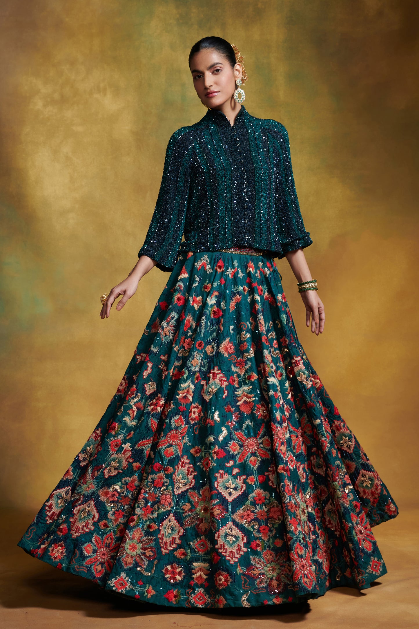 Lehenga Set in distressed Ikkat Motifs
