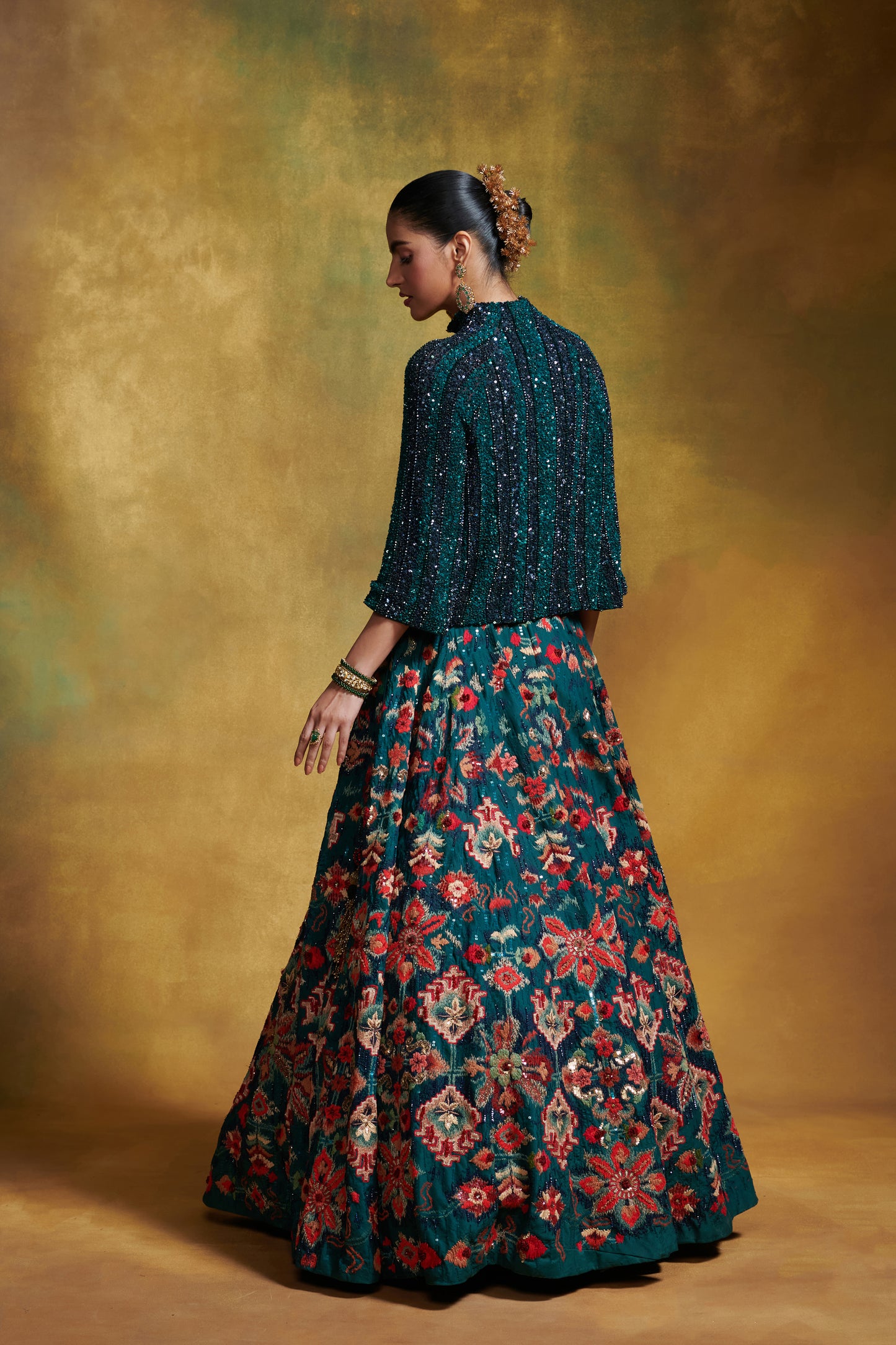 Lehenga Set in distressed Ikkat Motifs