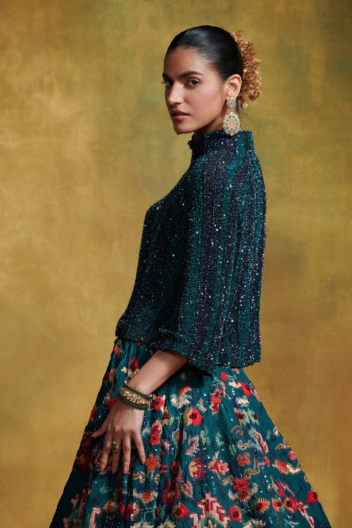 Lehenga Set in distressed Ikkat Motifs