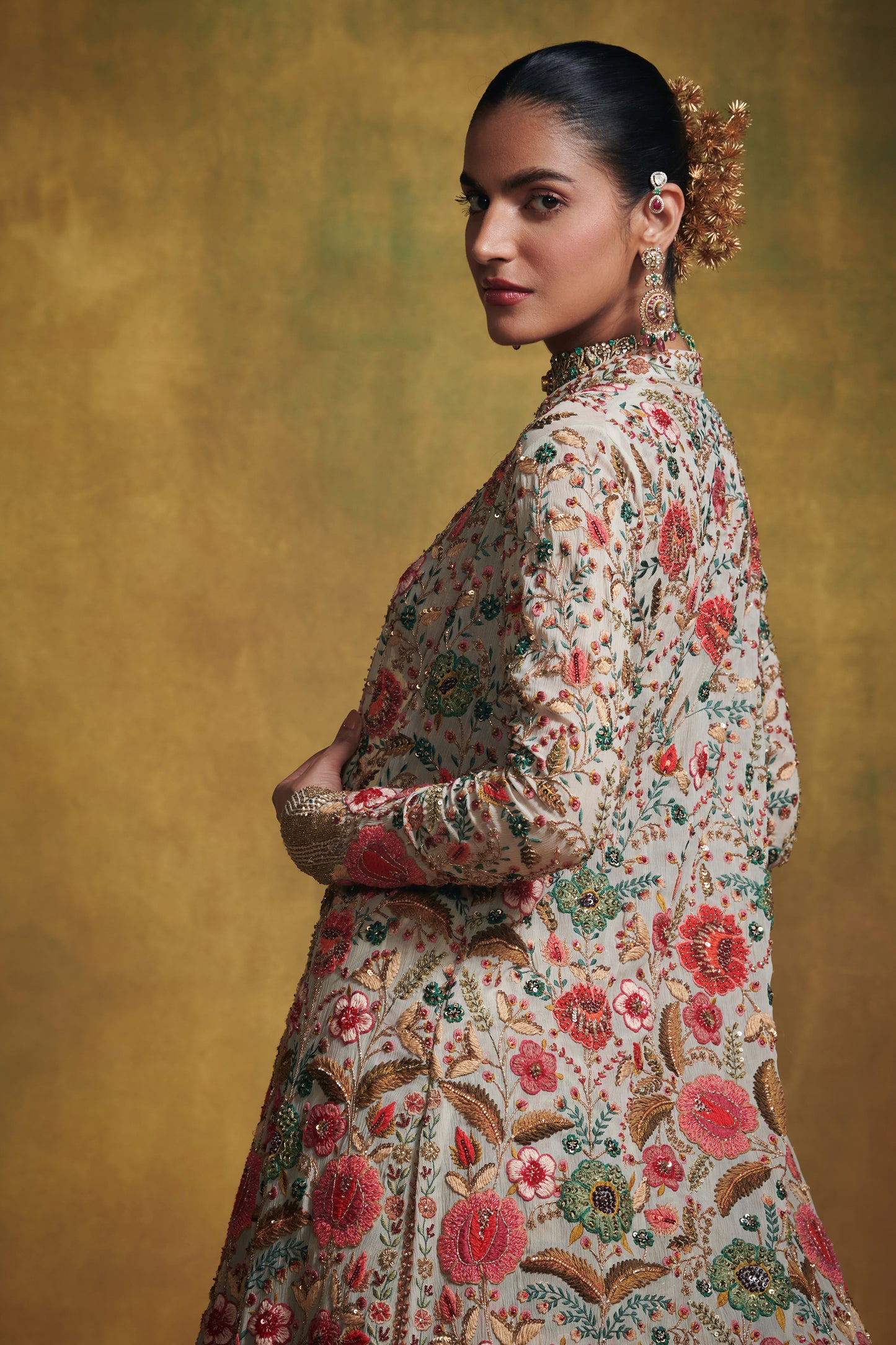 Lehenga Jacket and Blouse in Persian Floral Embroidery