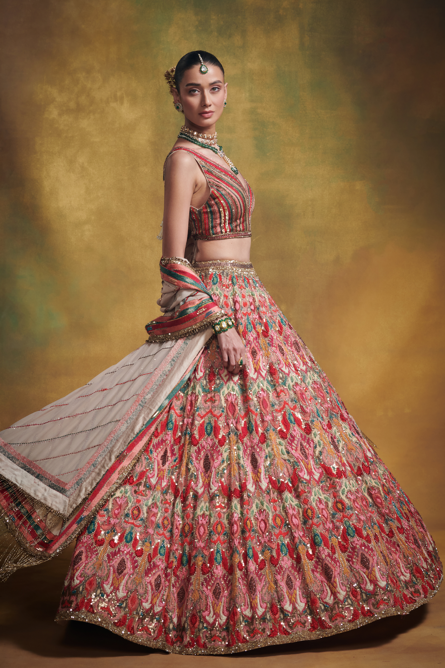 Lehenga Set in Marrakesh Ikkat Thread Embroidery