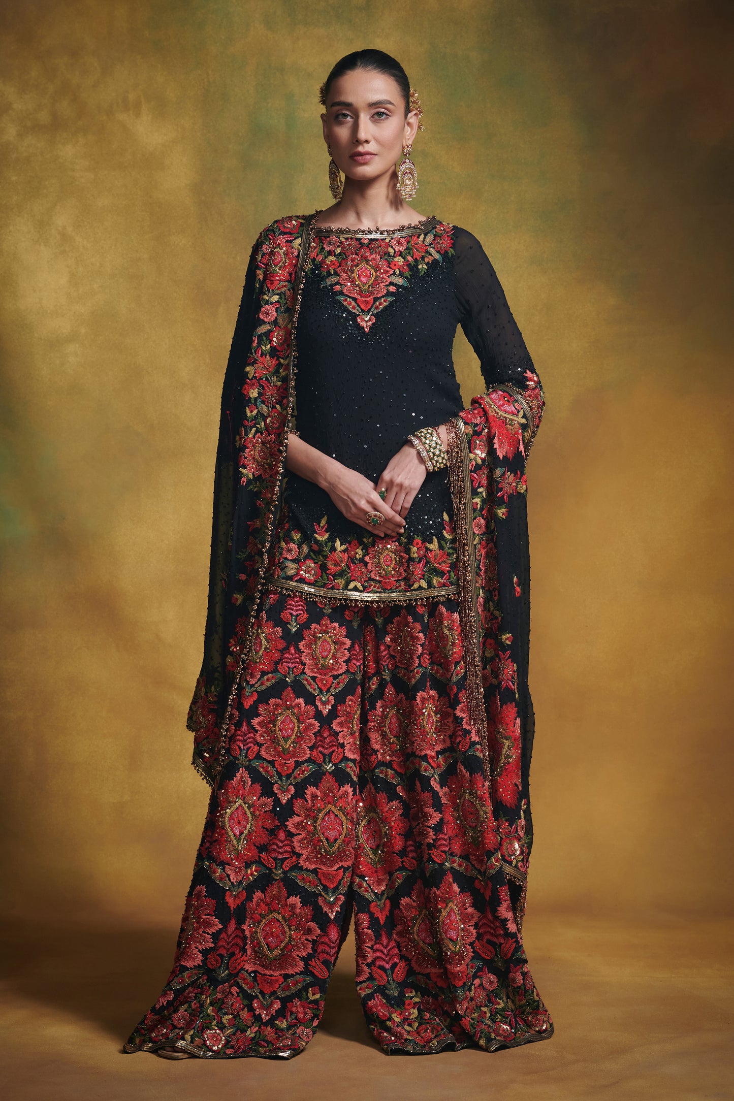Sharara Set in Floral Thread Embroidery
