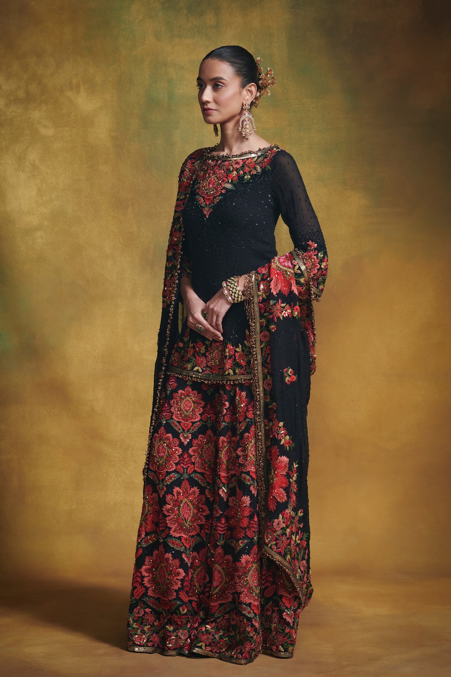 Sharara Set in Floral Thread Embroidery