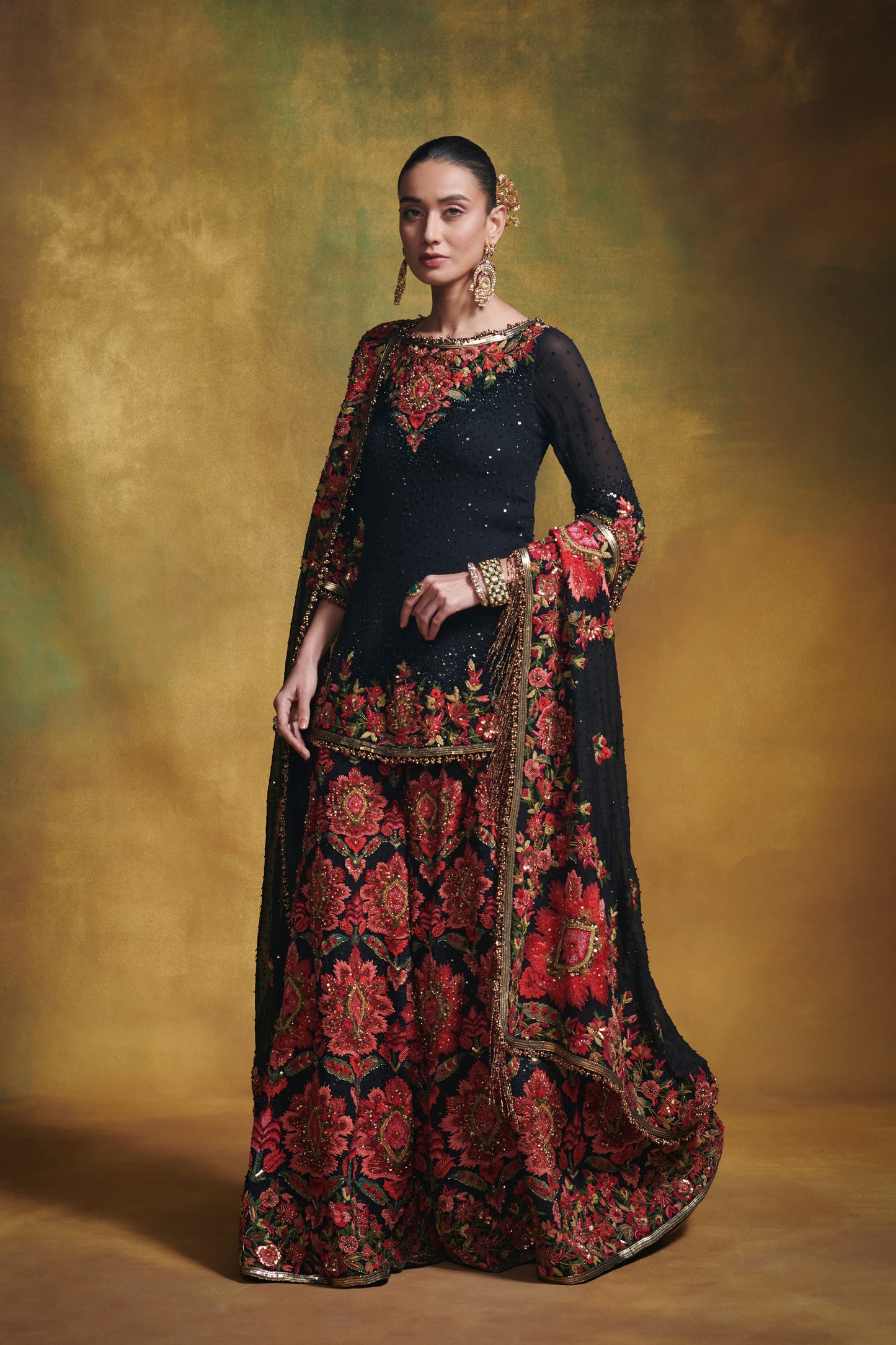 Sharara Set in Floral Thread Embroidery