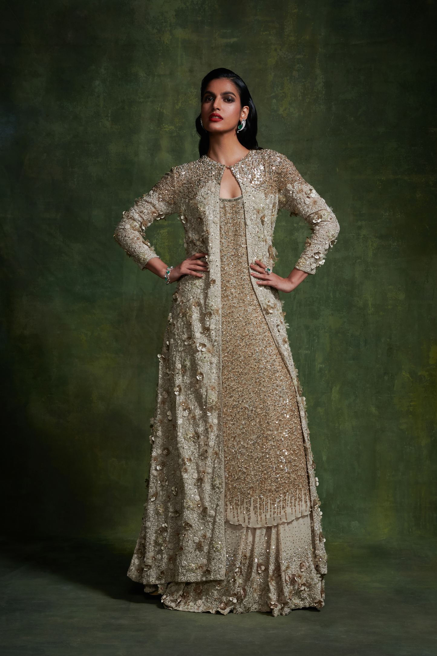 Jacket Set in 3D floral Embroidery