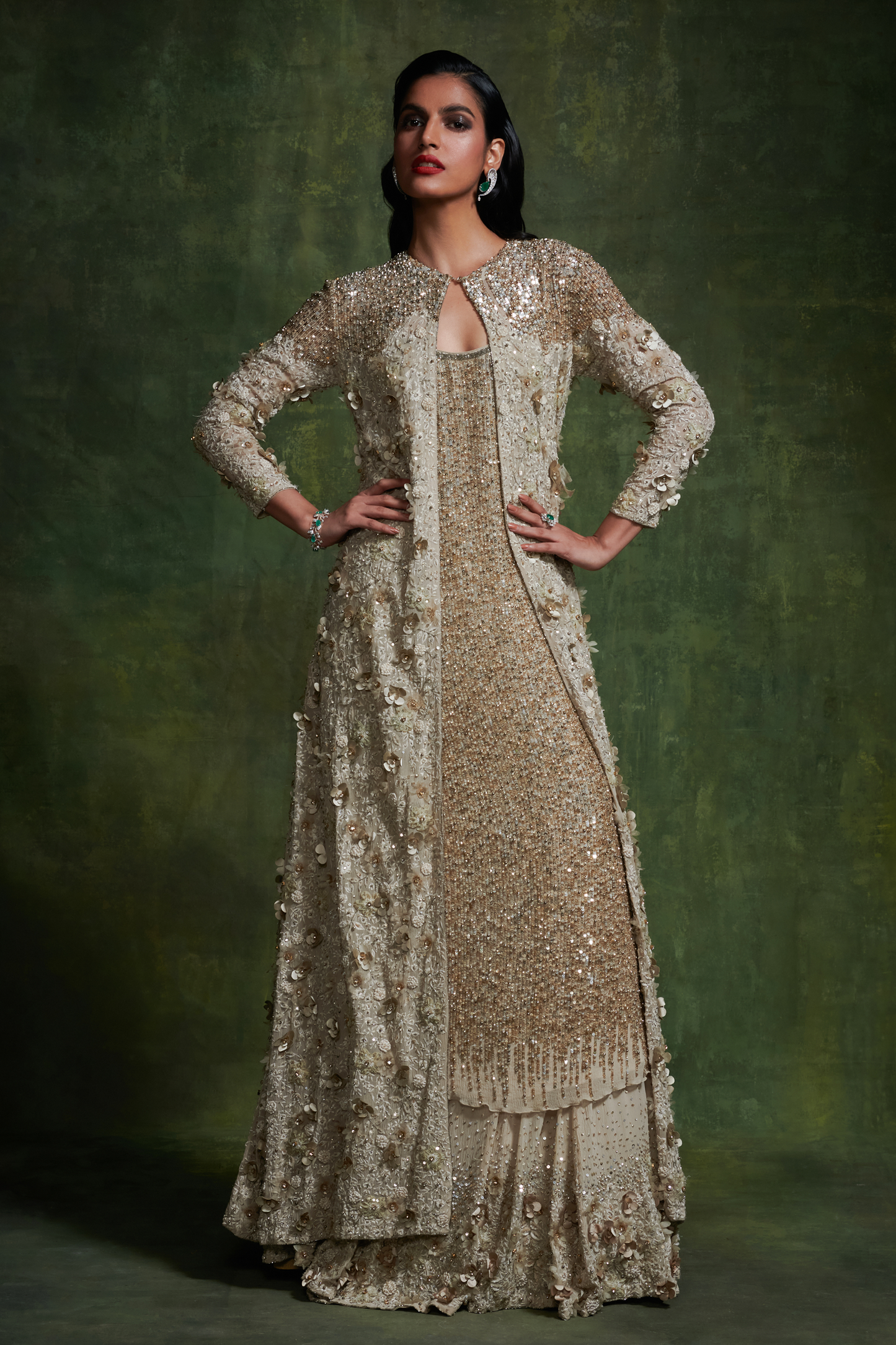 Jacket Set in 3D floral Embroidery