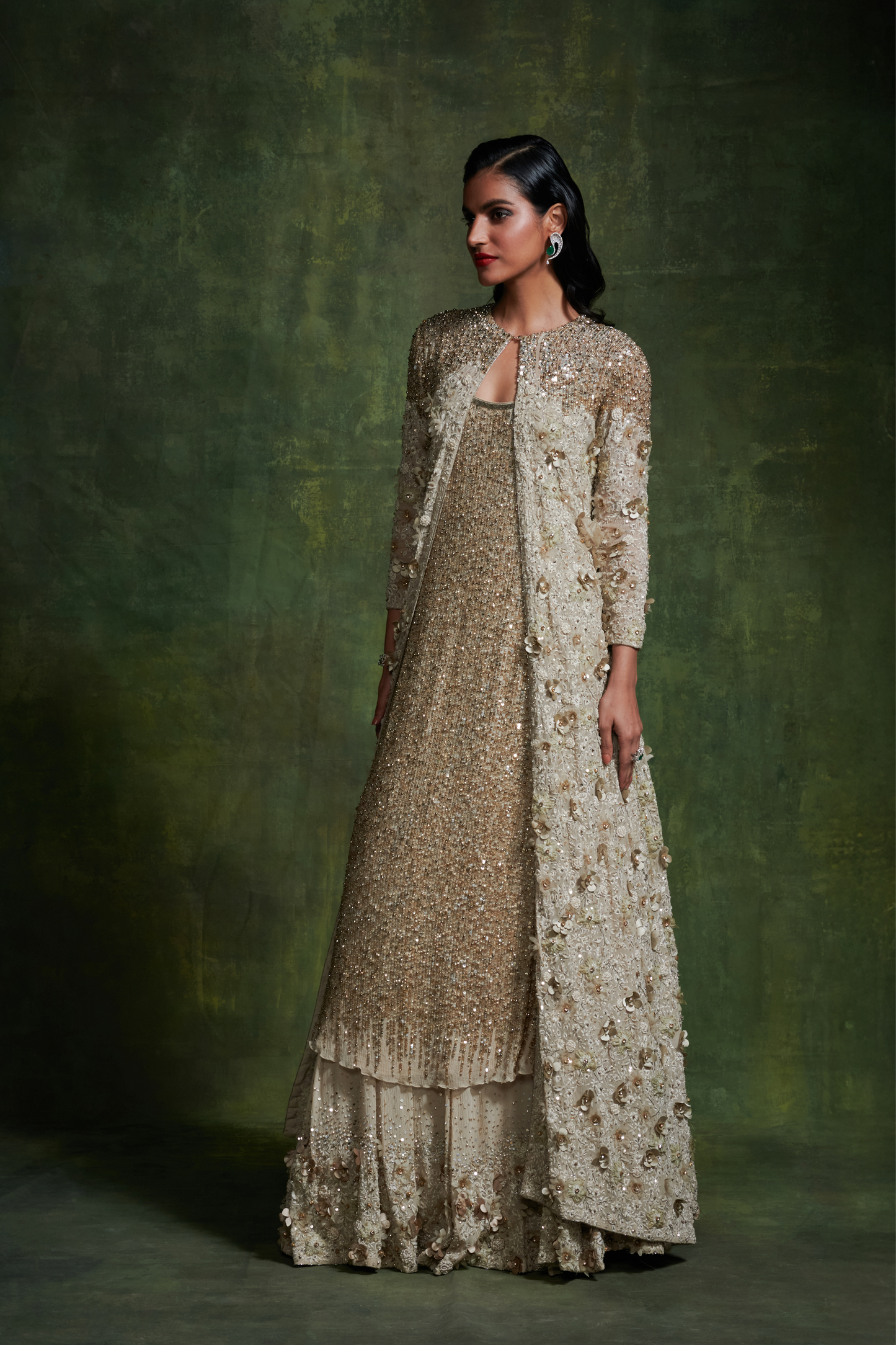 Jacket Set in 3D floral Embroidery