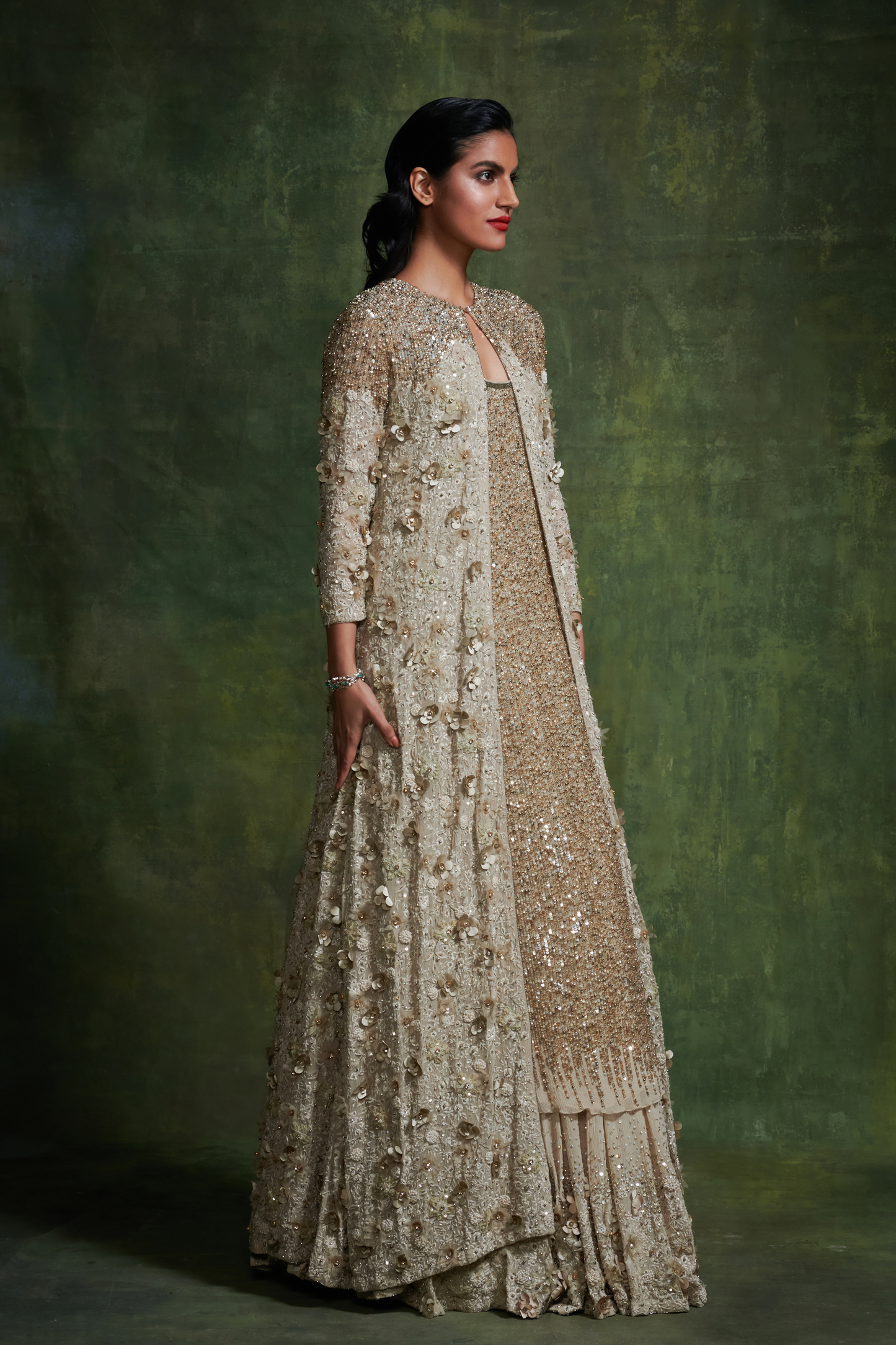 Jacket Set in 3D floral Embroidery