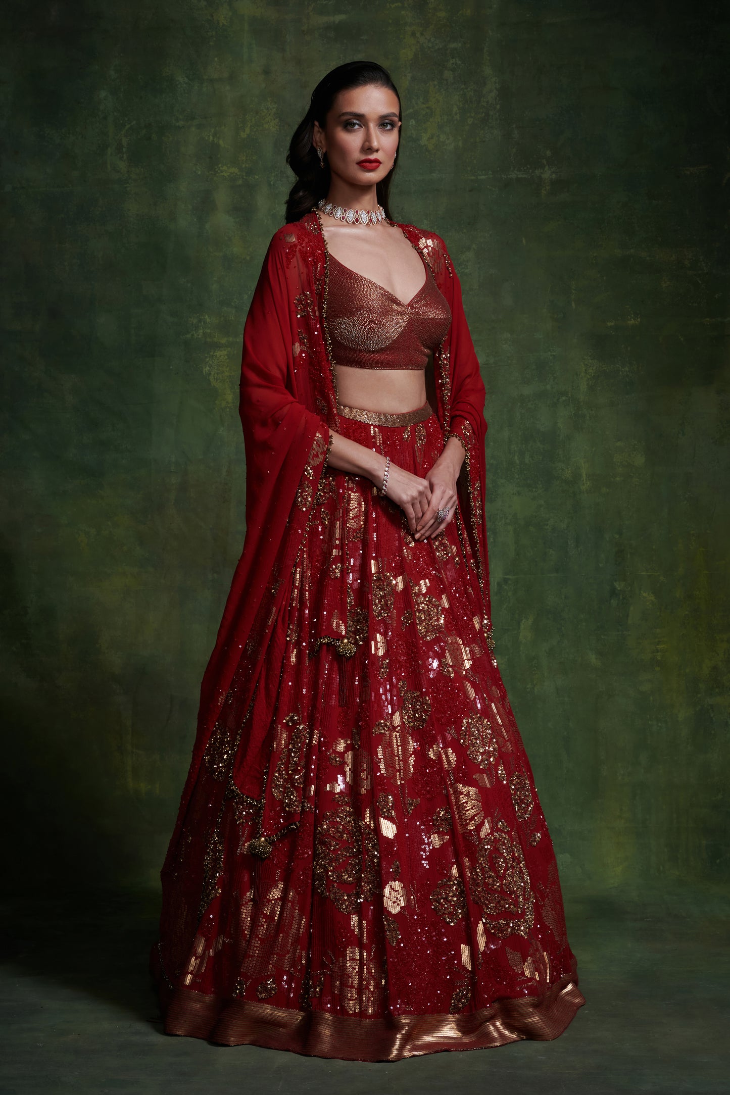 Lehenga, Blouse with a Cape Dupatta