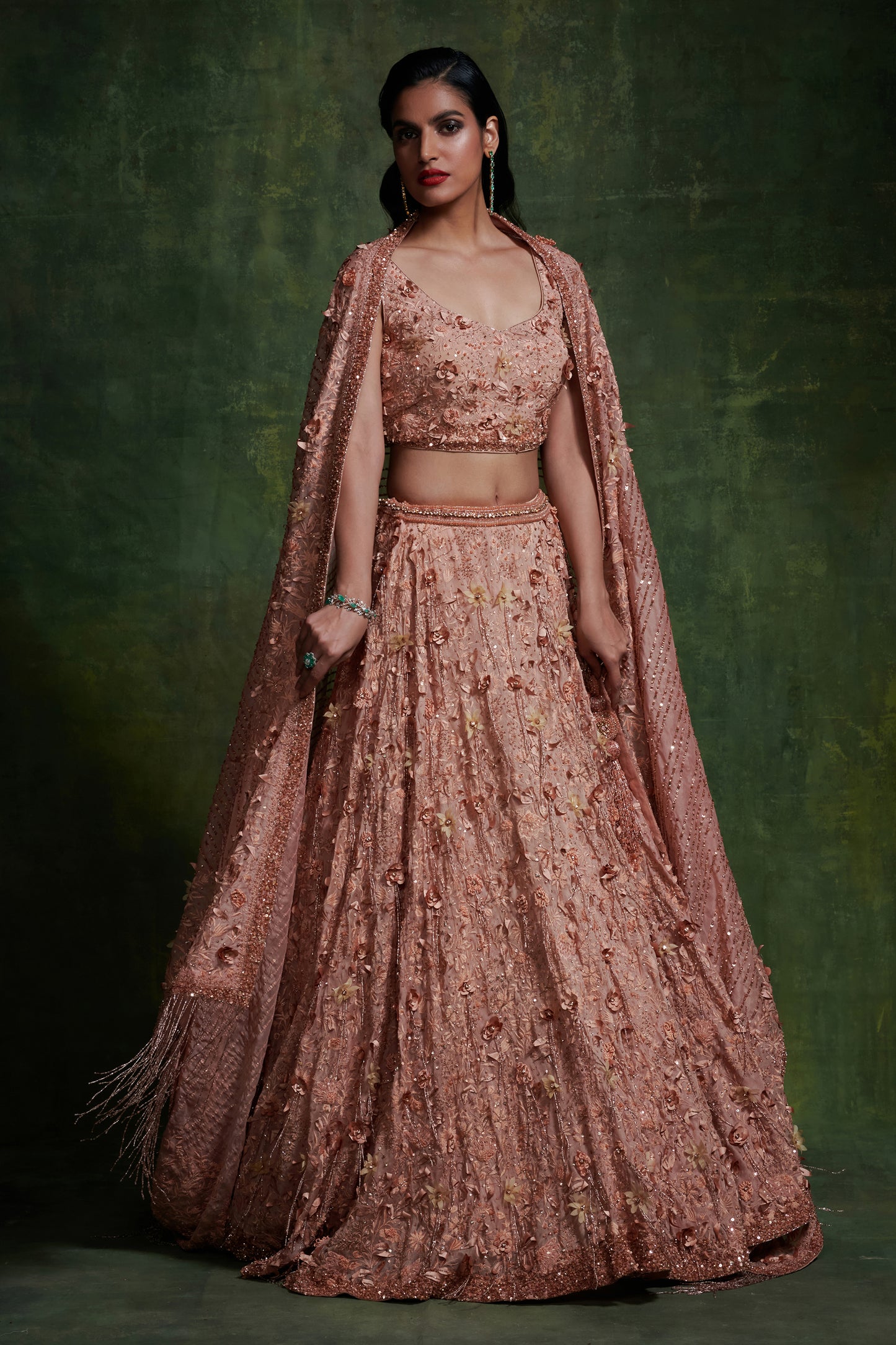 Lehanga Set in 3D Floral Embroidery