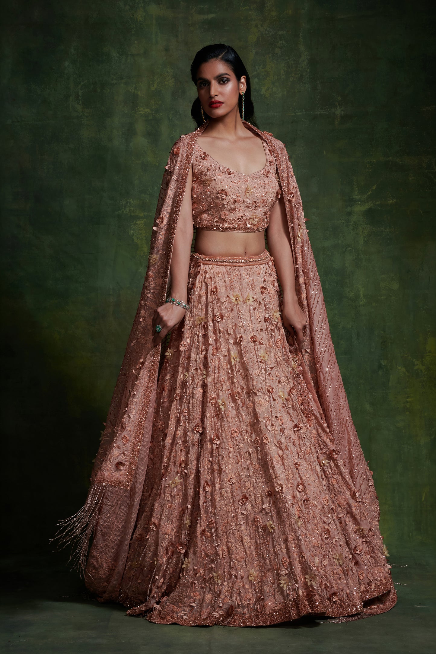 Lehanga Set in 3D Floral Embroidery