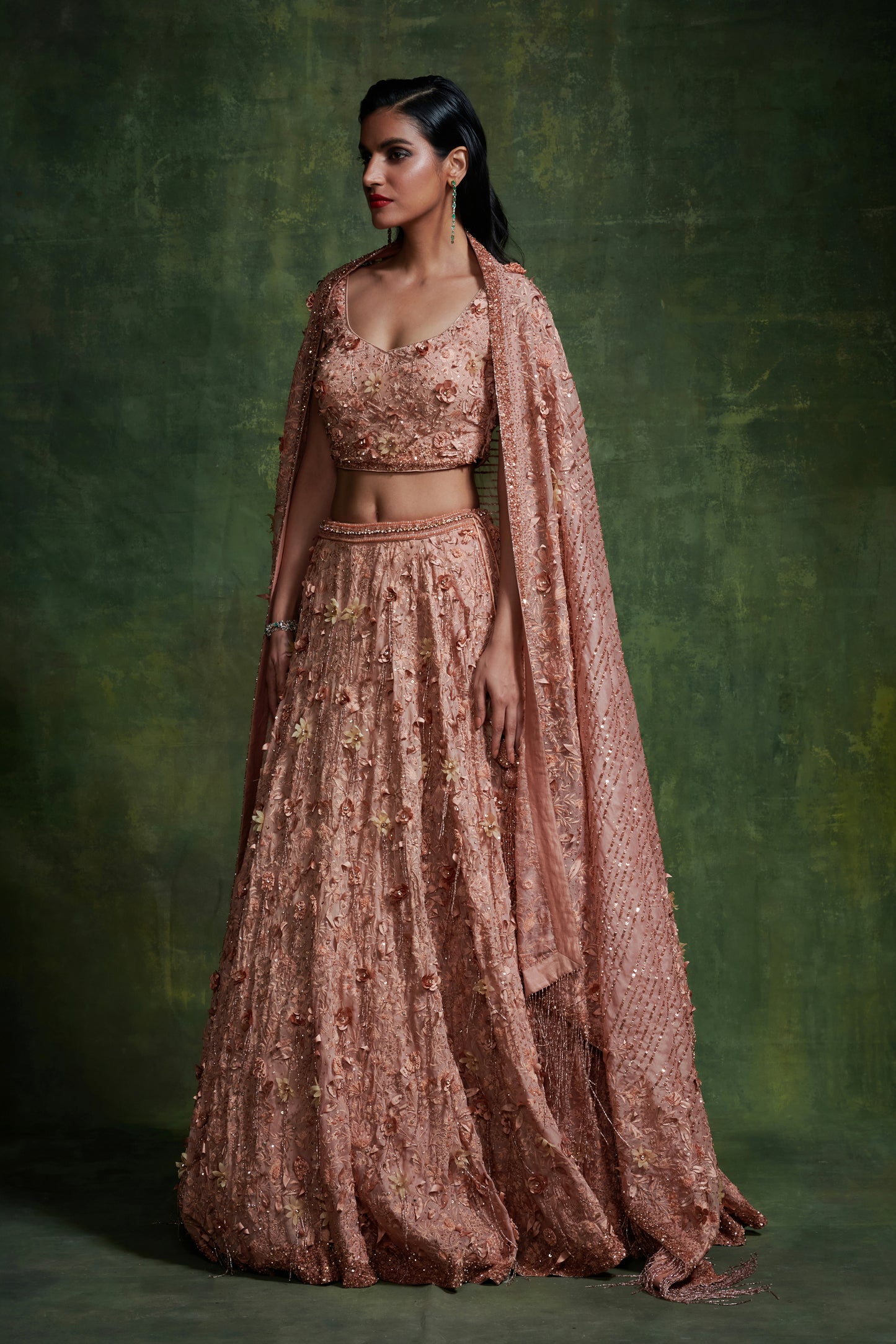 Lehanga Set in 3D Floral Embroidery