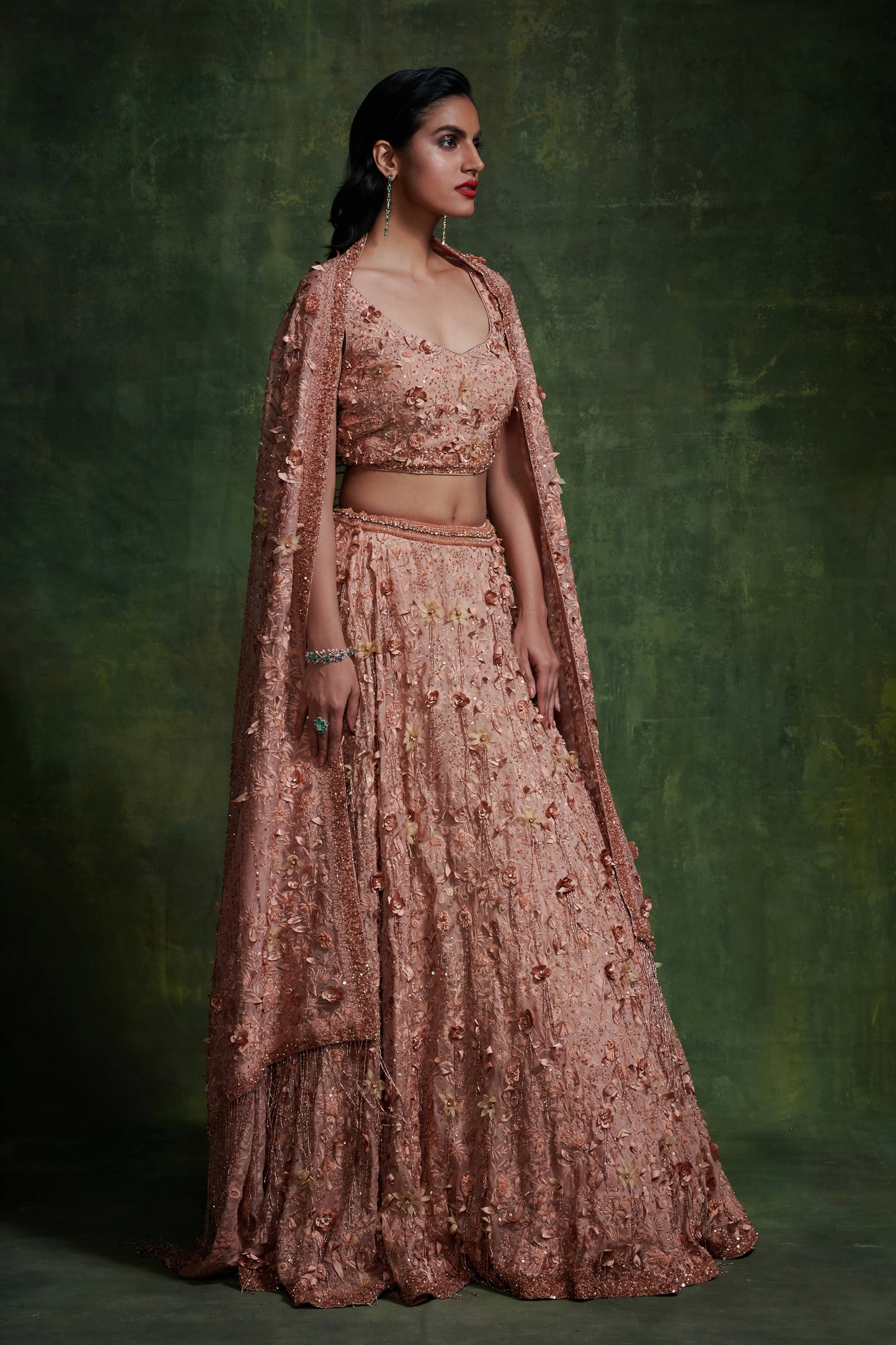 Lehanga Set in 3D Floral Embroidery