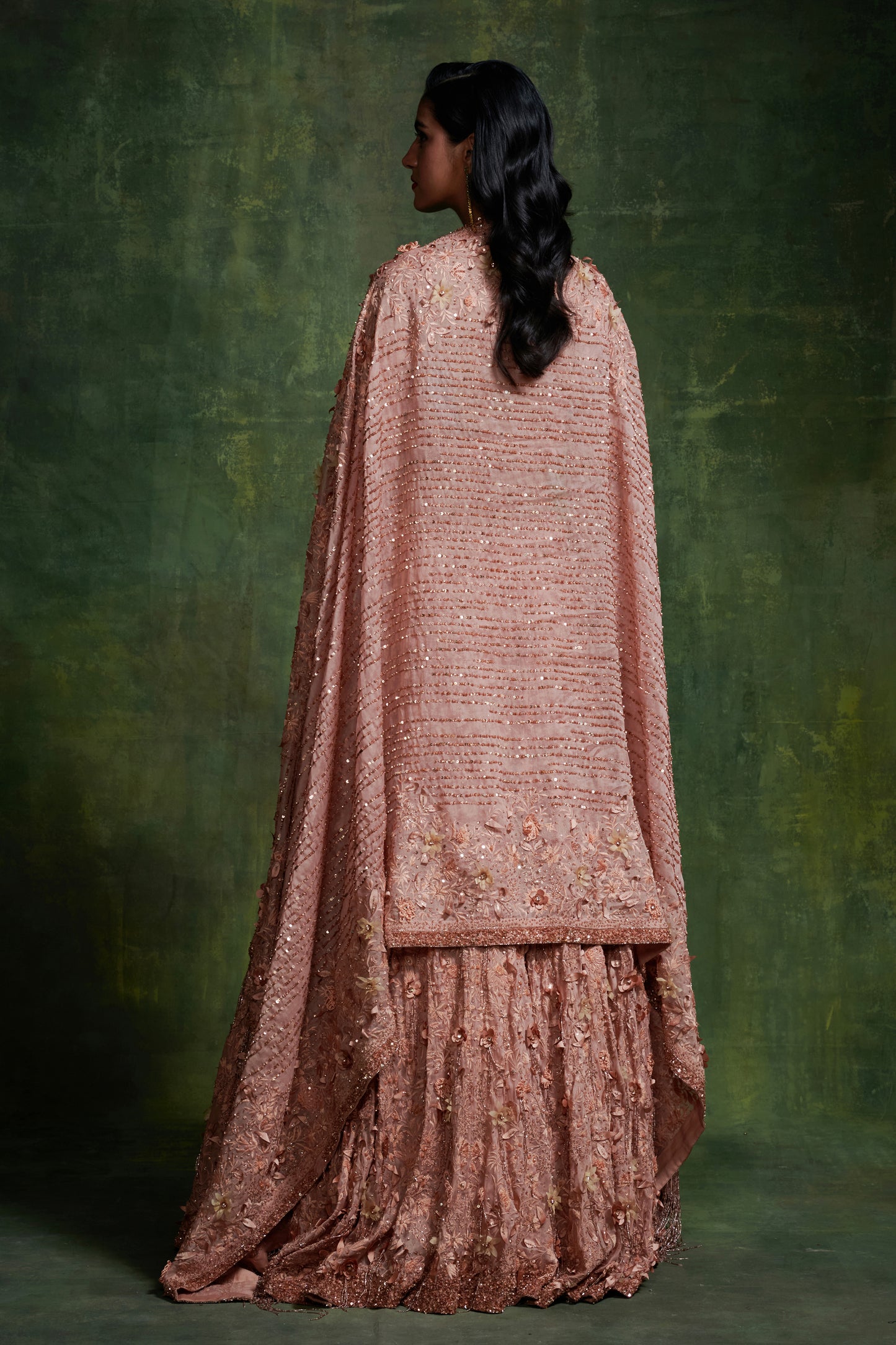 Lehanga Set in 3D Floral Embroidery.