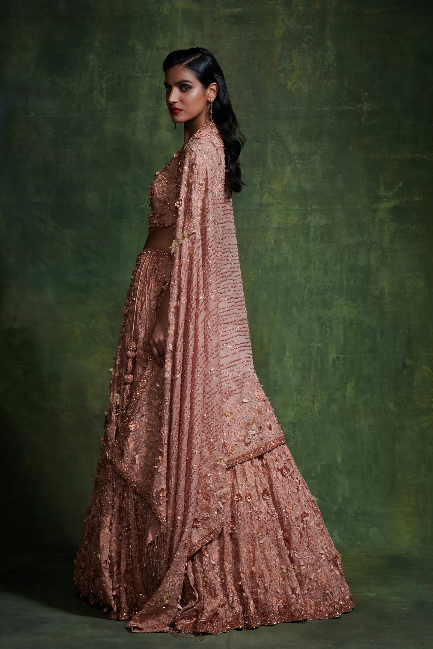 Lehanga Set in 3D Floral Embroidery