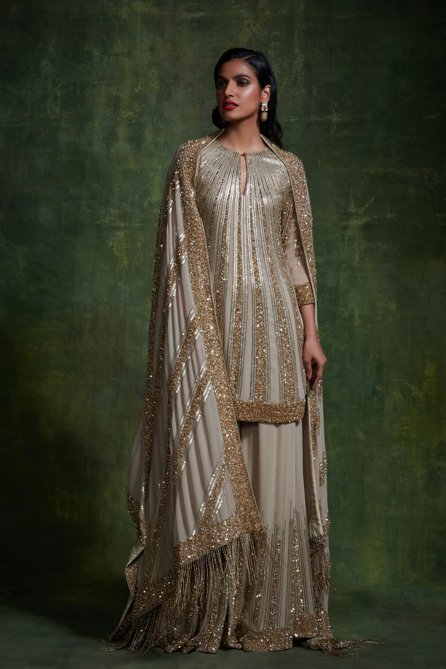 Sharara, Kurta Dupatta in Mix Line Sequins Embroidery