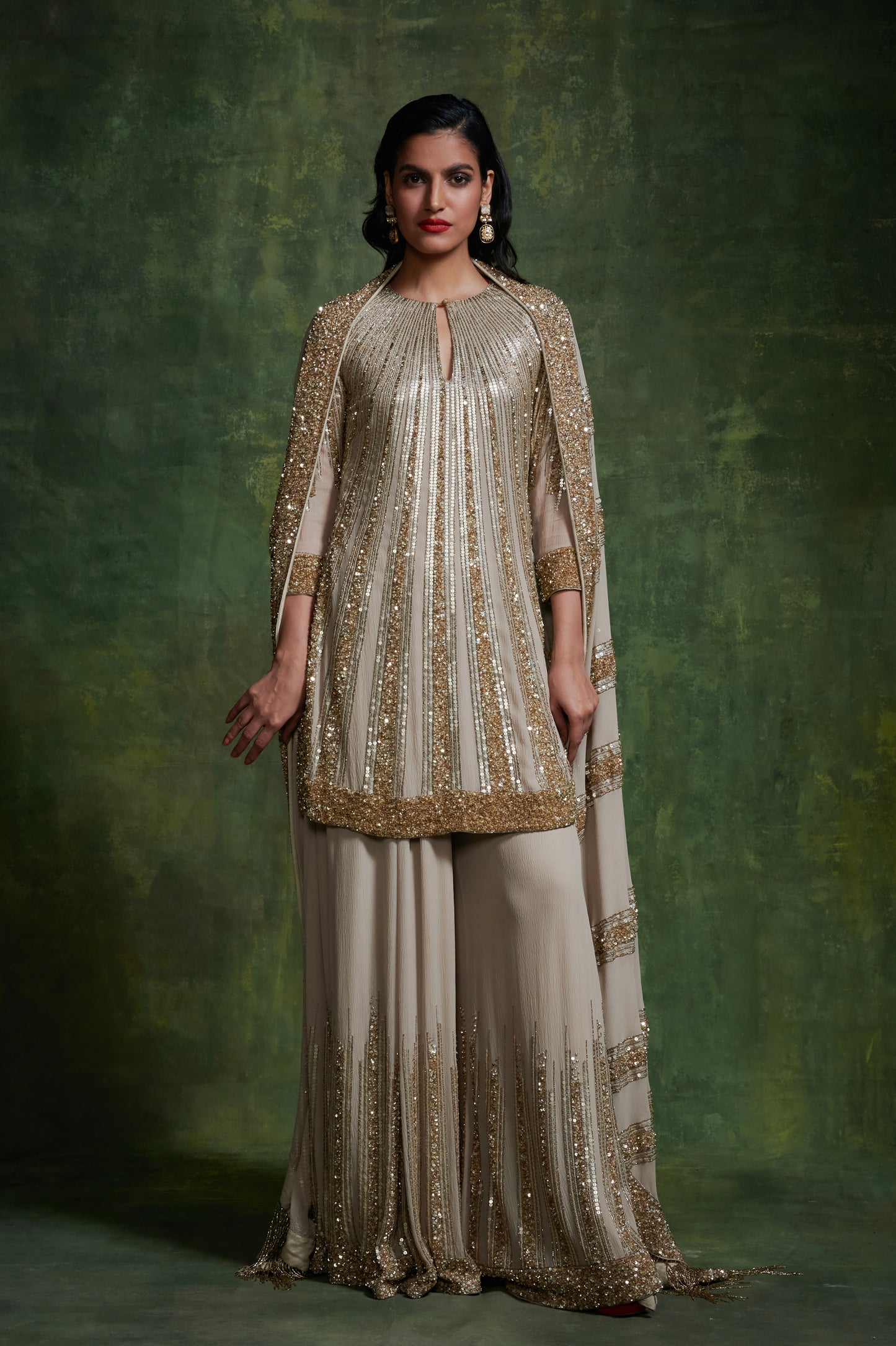 Sharara, Kurta Dupatta in Mix Line Sequins Embroidery