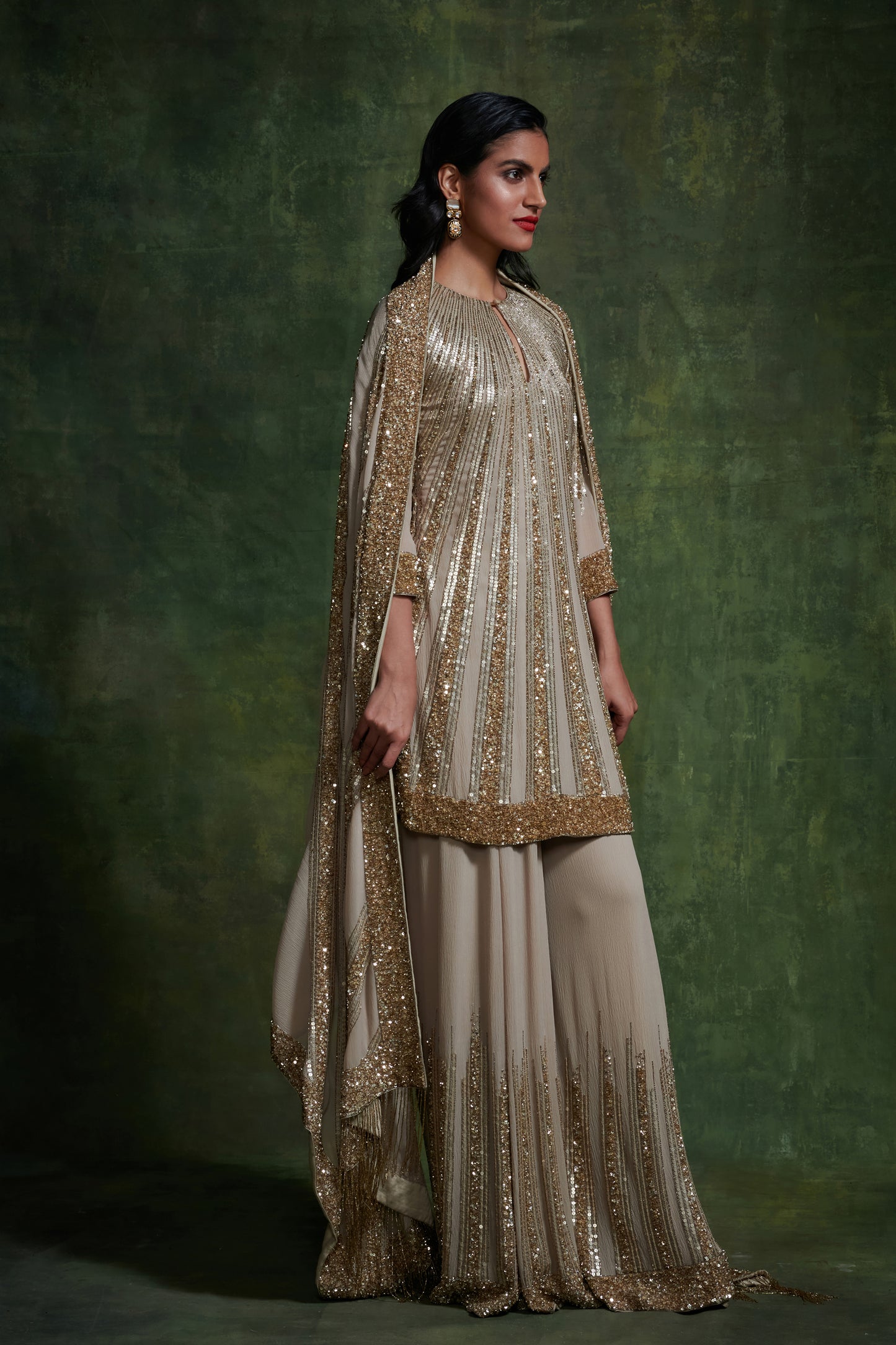 Sharara, Kurta Dupatta in Mix Line Sequins Embroidery