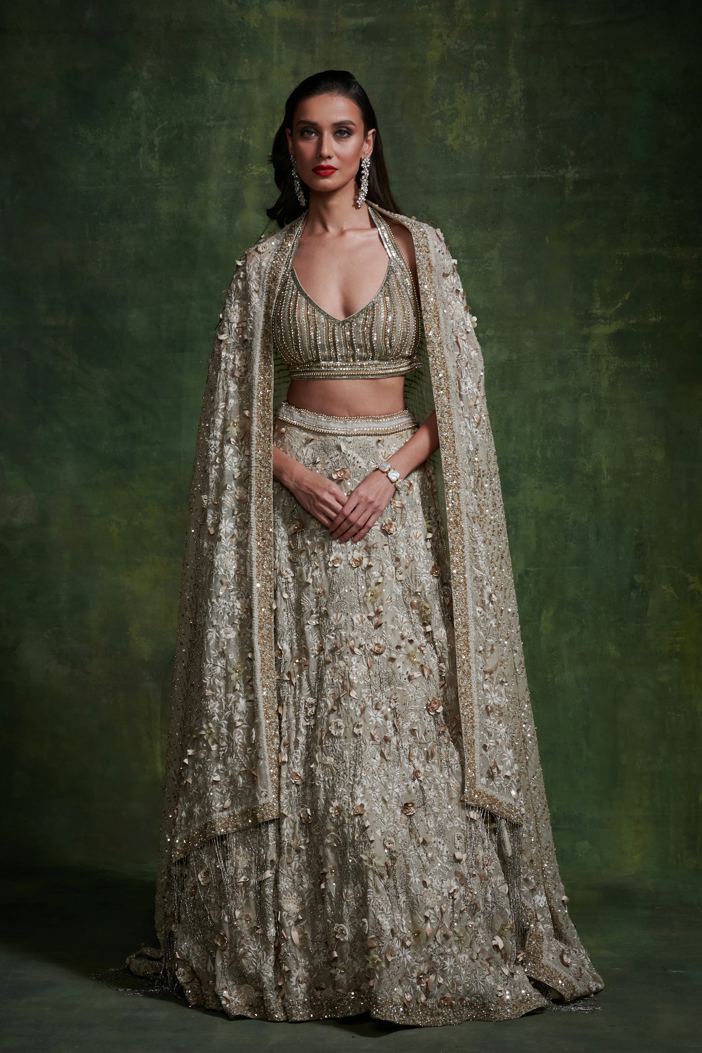 Lehenga Set in 3D Floral Embroidery