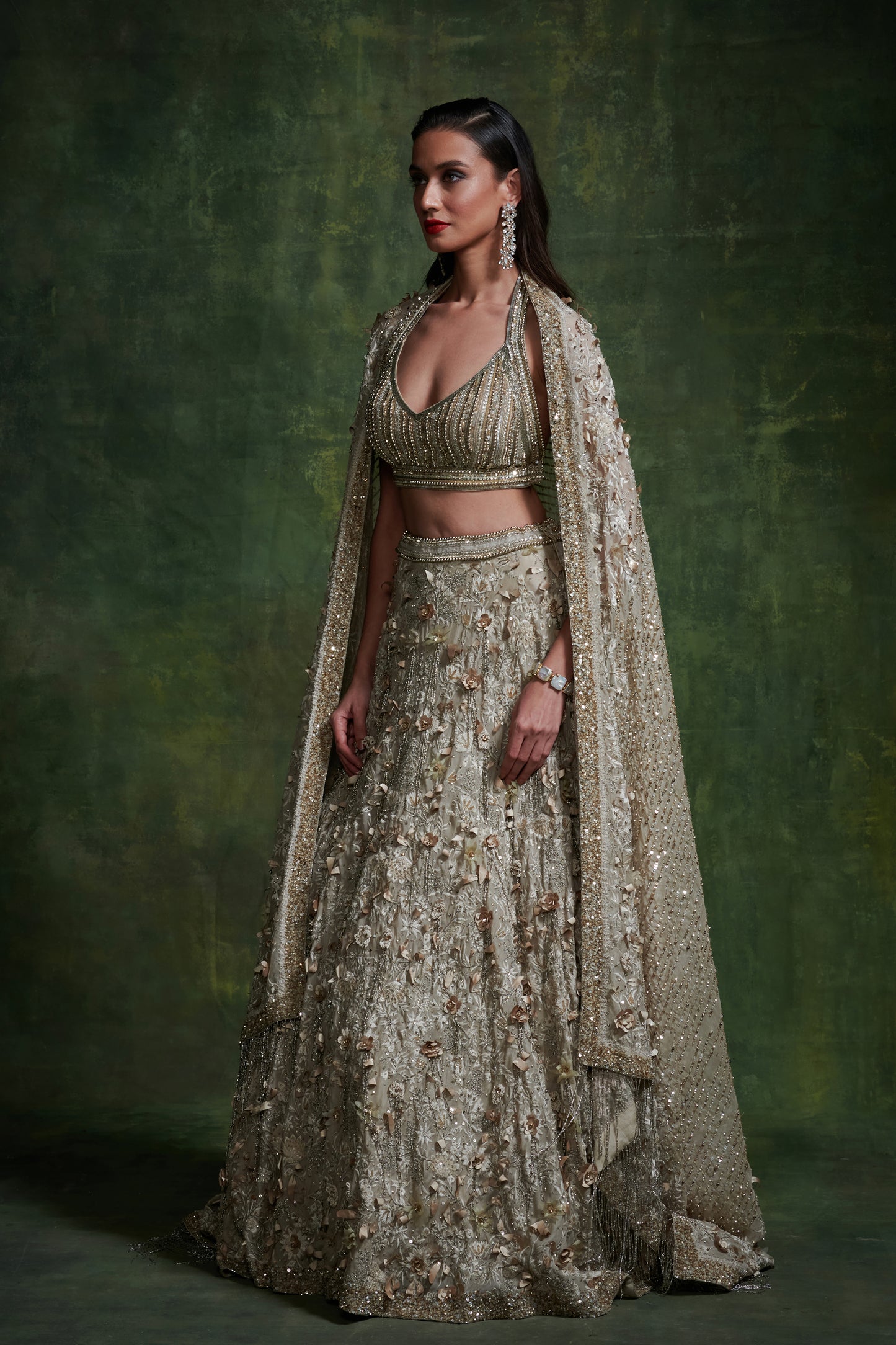 Lehenga Set in 3D Floral Embroidery