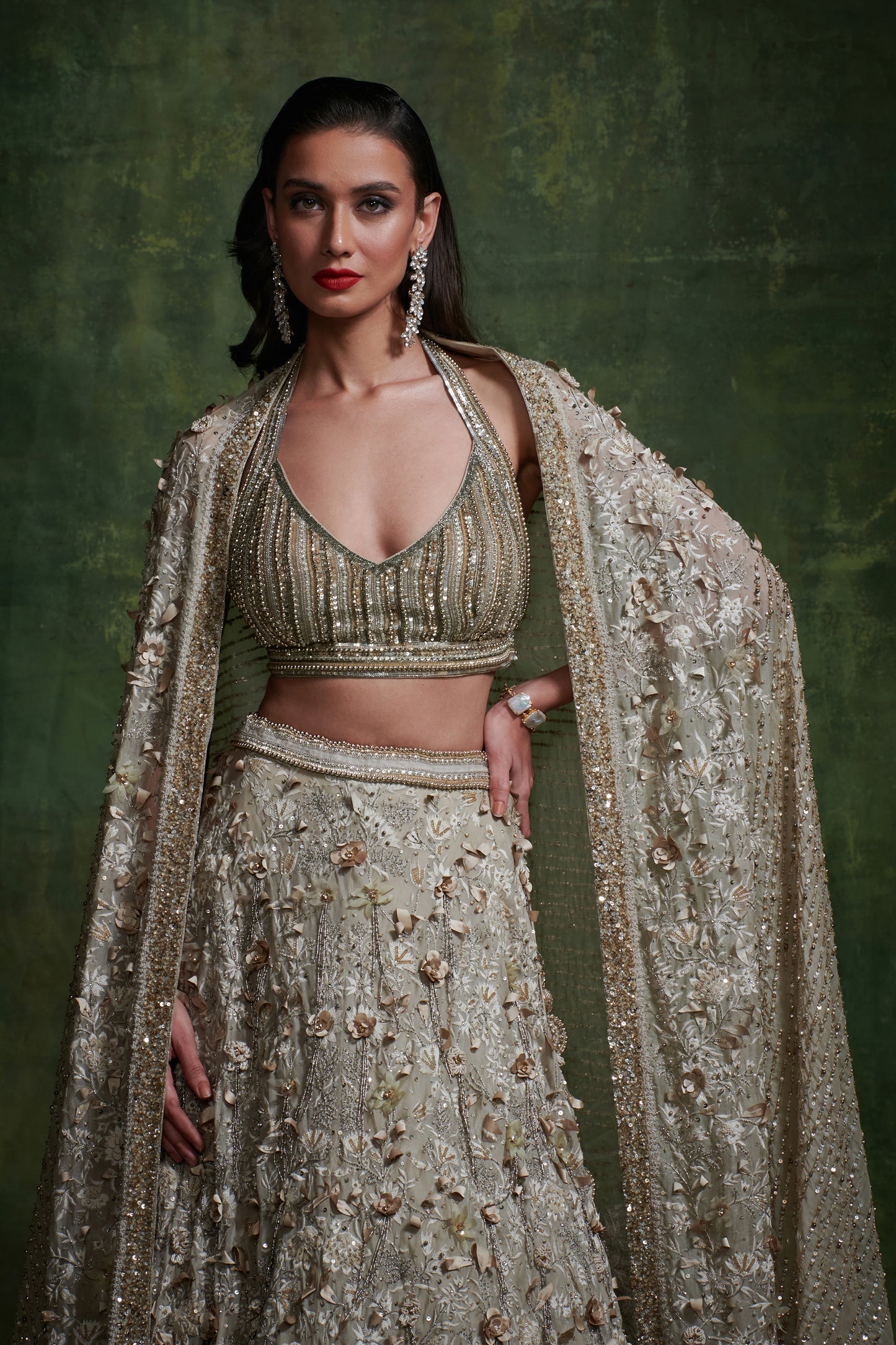 Lehenga Set in 3D Floral Embroidery