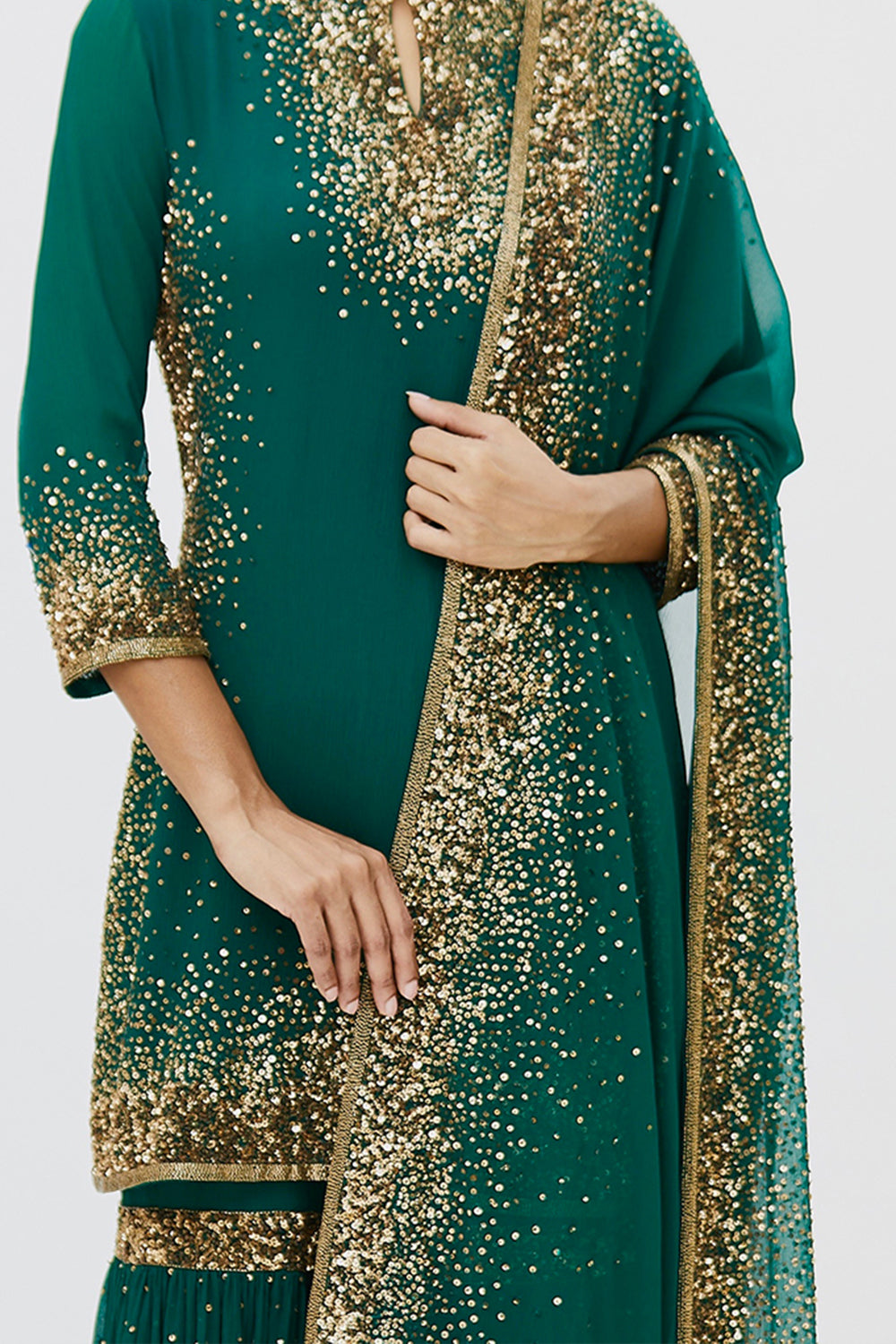 Gharara Set in Gold Sprinkle Sequins Embroidery