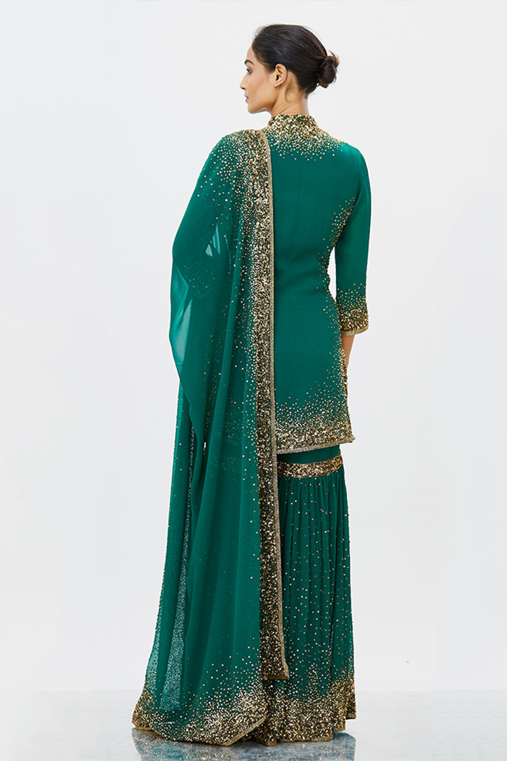 Gharara Set in Gold Sprinkle Sequins Embroidery
