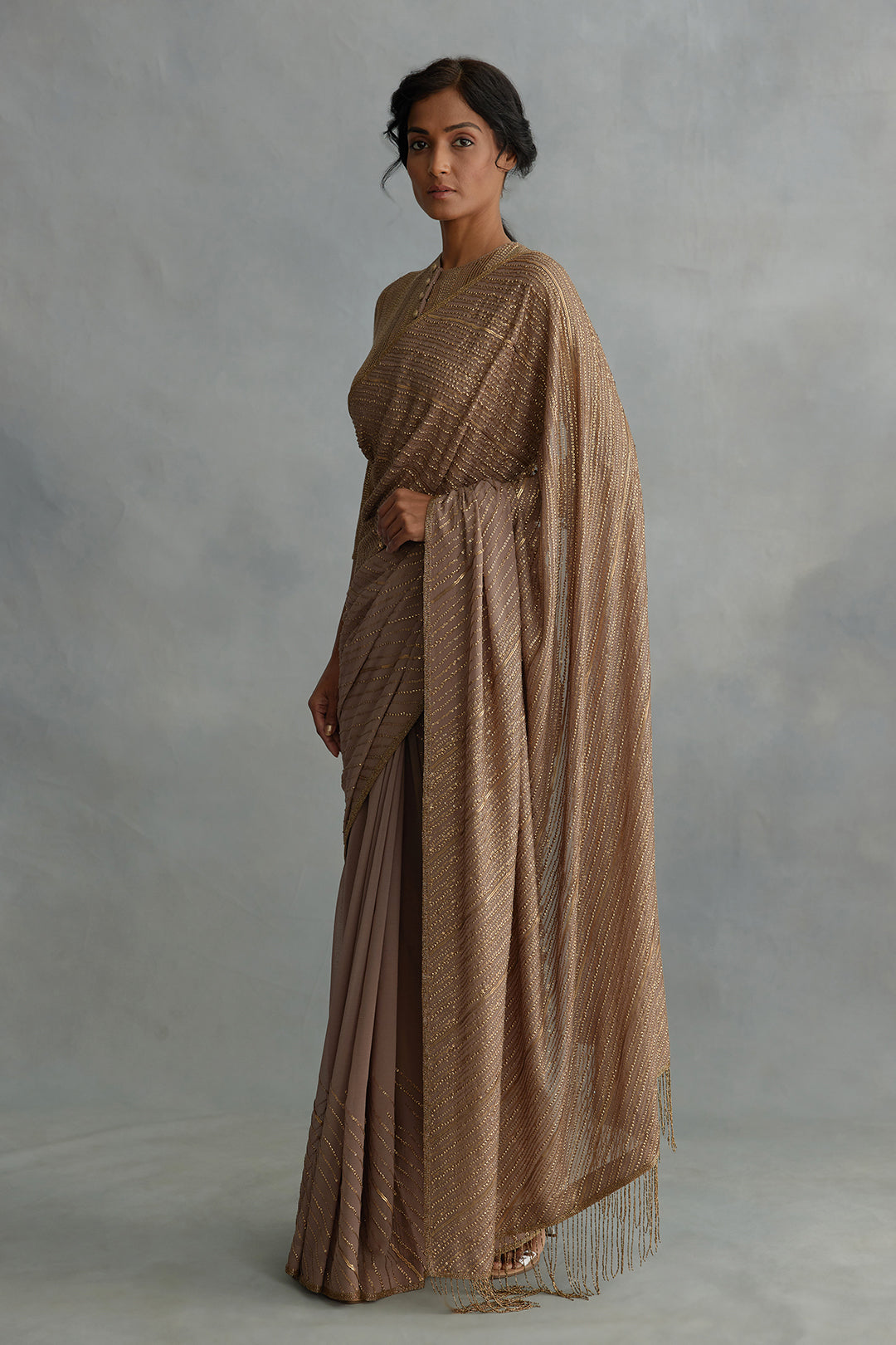 Sari Set in Diagonal Dots Sequin Embroidery