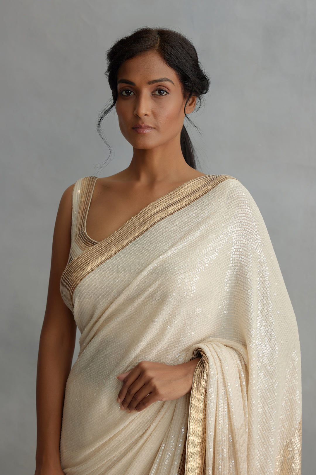 Sari Set in Colour Block Sequin Embroidery
