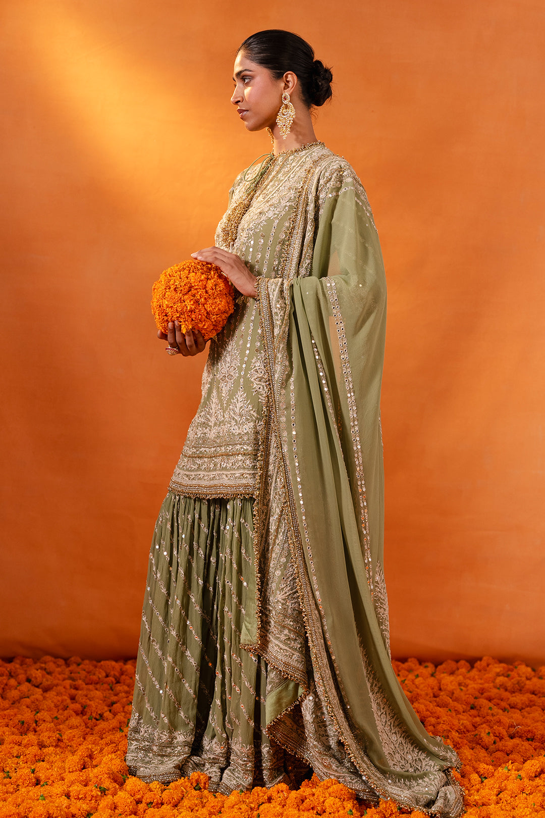 Gharara Set in Mirror and Thread embroidery