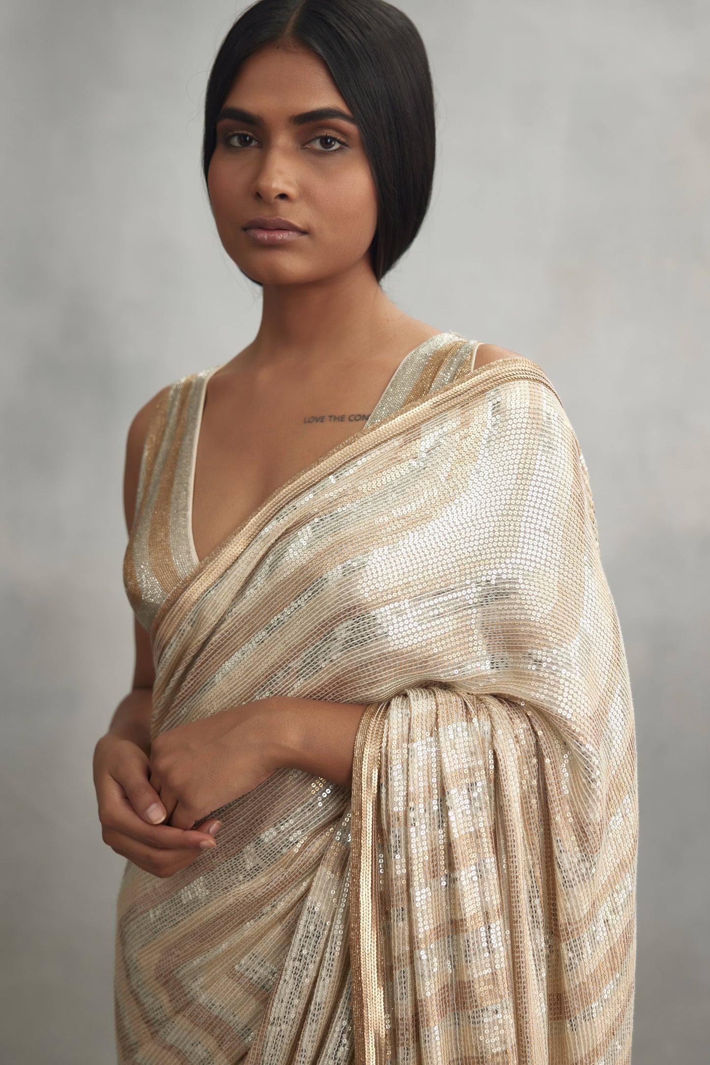 Sari Set in Illusion Design in Tiny Sequin Embroidery