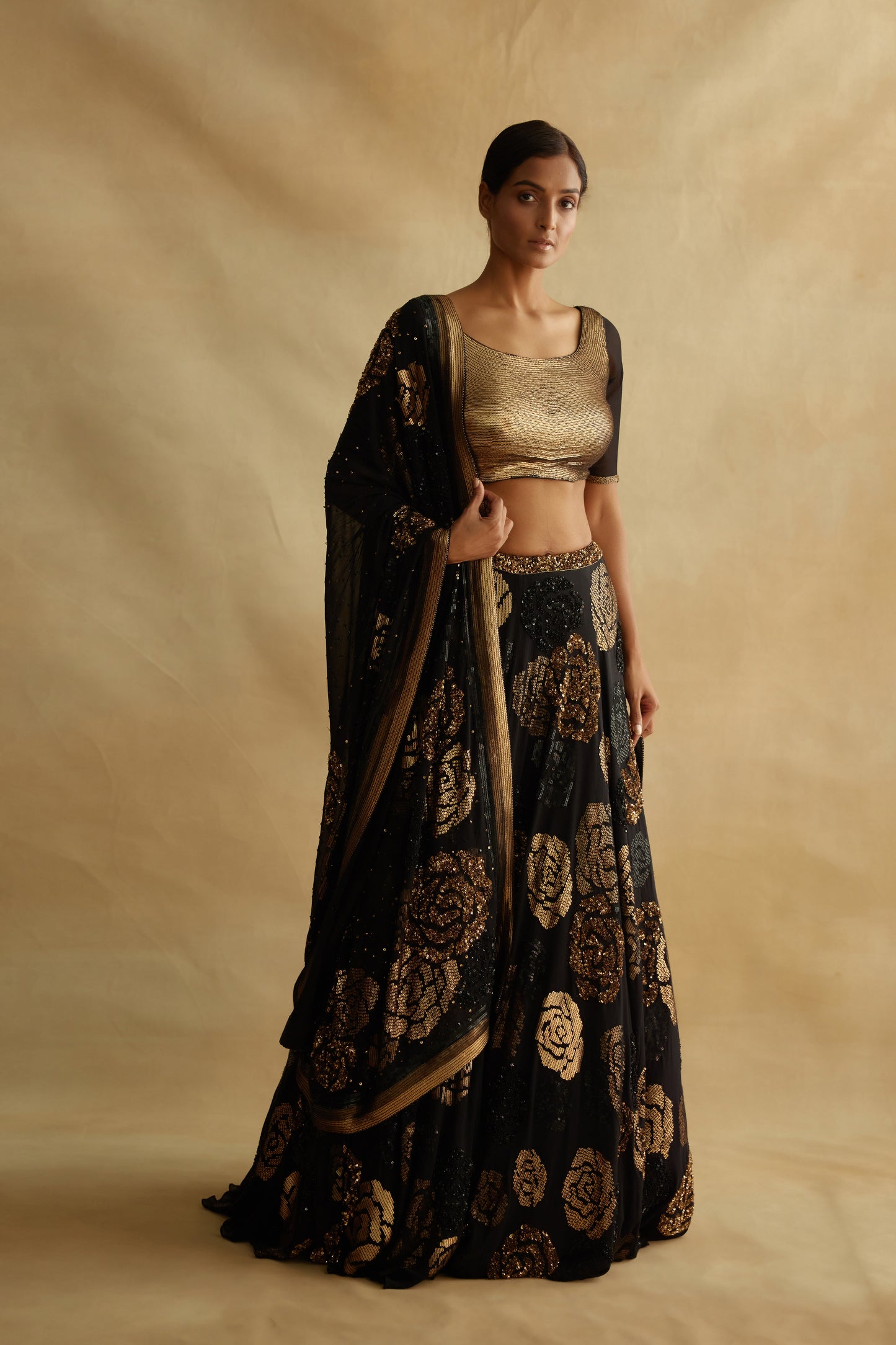 Lehenga Set in Signature Rose sequin embroidery