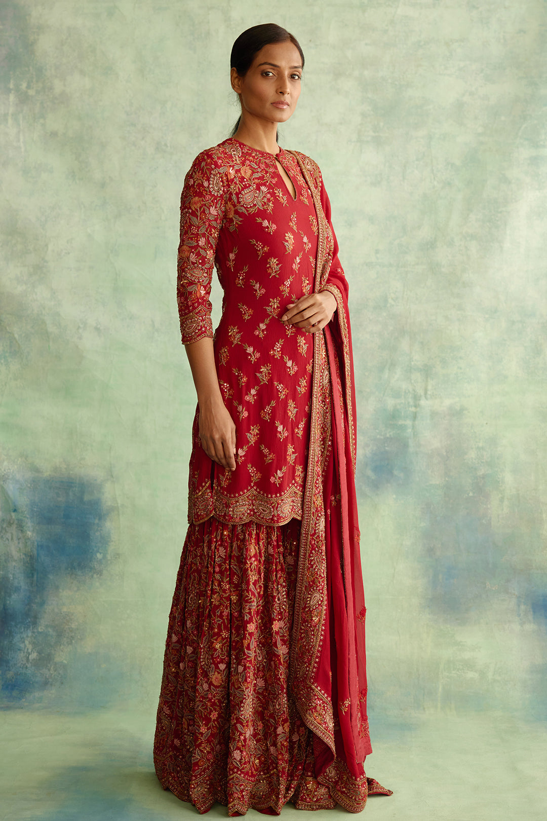 Gharara Set in Paisley Floral Thread embroidery