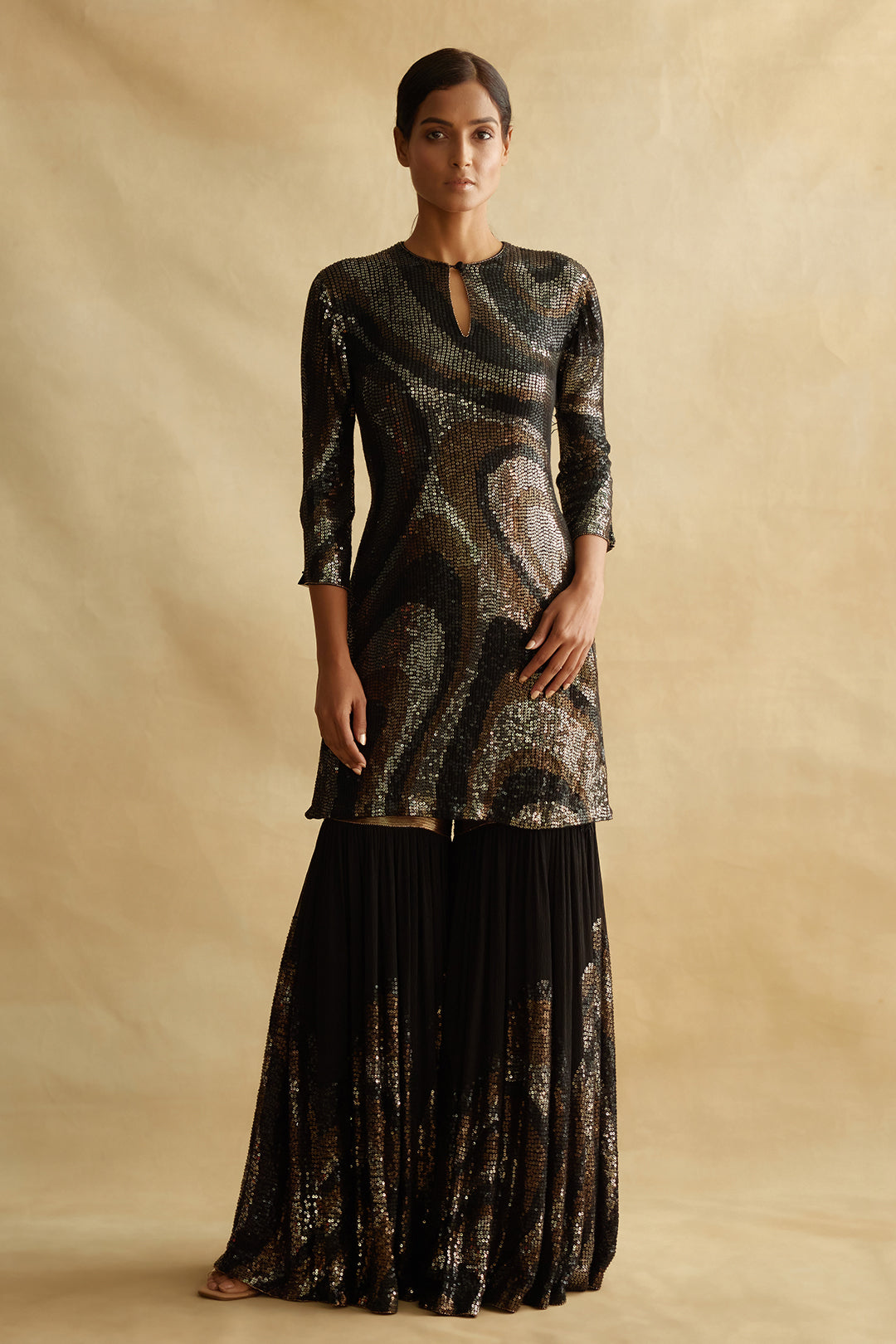 Gharara Set with Metallic Wave Sequin Embroidery