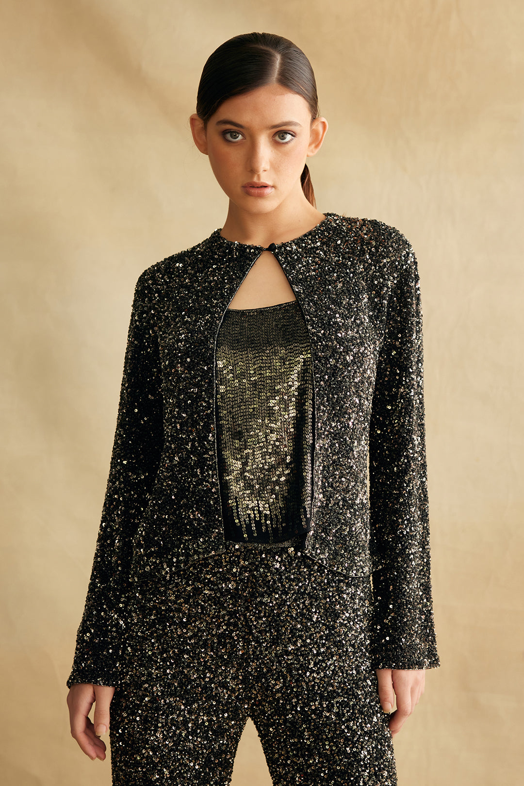 Jacket Set with all over Sequin Embroidery